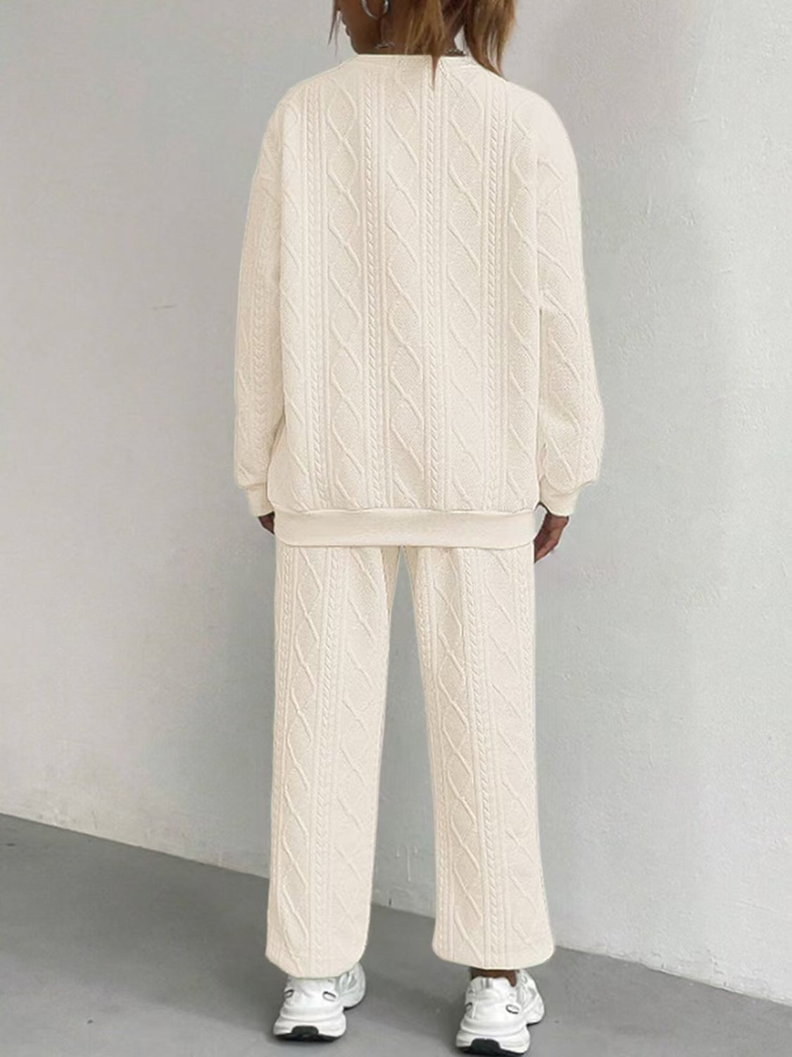 Texture Round Neck Top and Pants Set - Flip Flop Dynasty