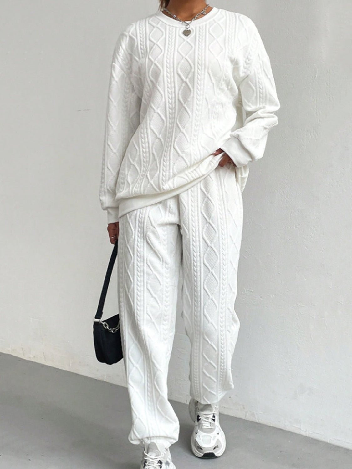 Texture Round Neck Top and Pants Set - Flip Flop Dynasty