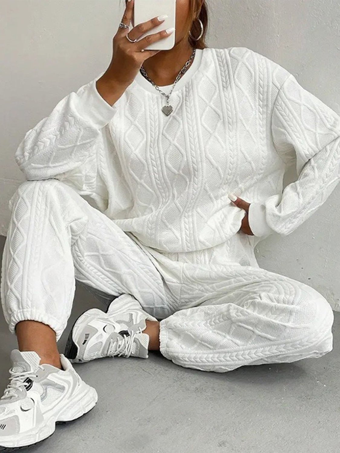 Texture Round Neck Top and Pants Set - Flip Flop Dynasty