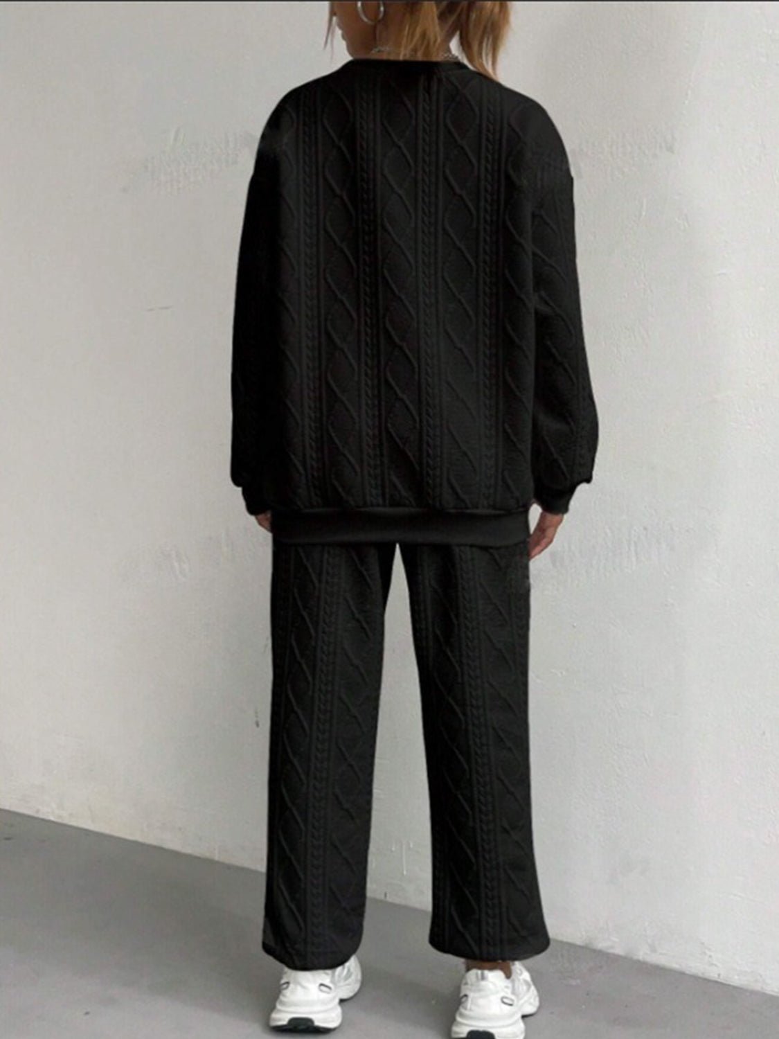 Texture Round Neck Top and Pants Set - Flip Flop Dynasty