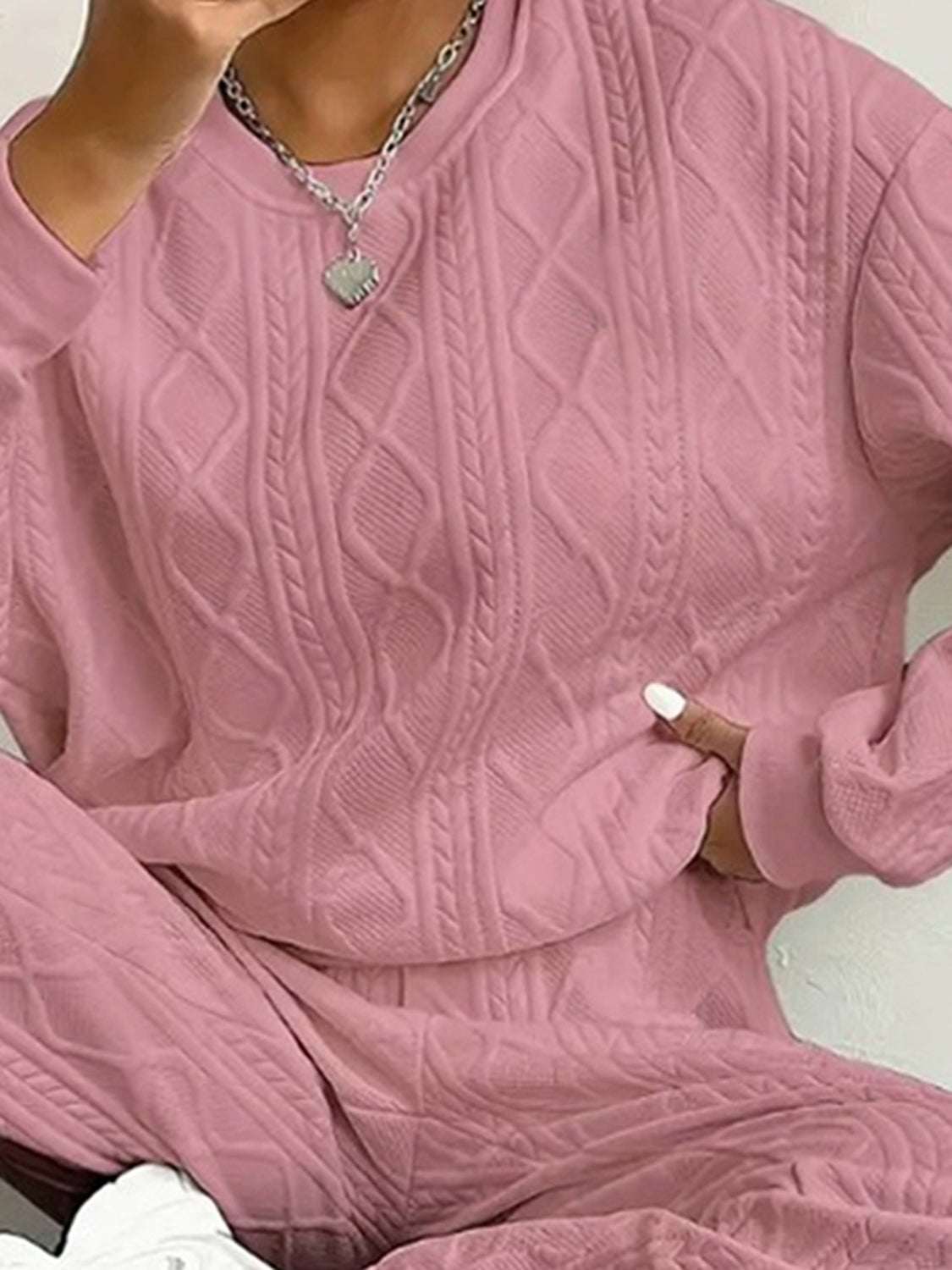 Texture Round Neck Top and Pants Set - Flip Flop Dynasty