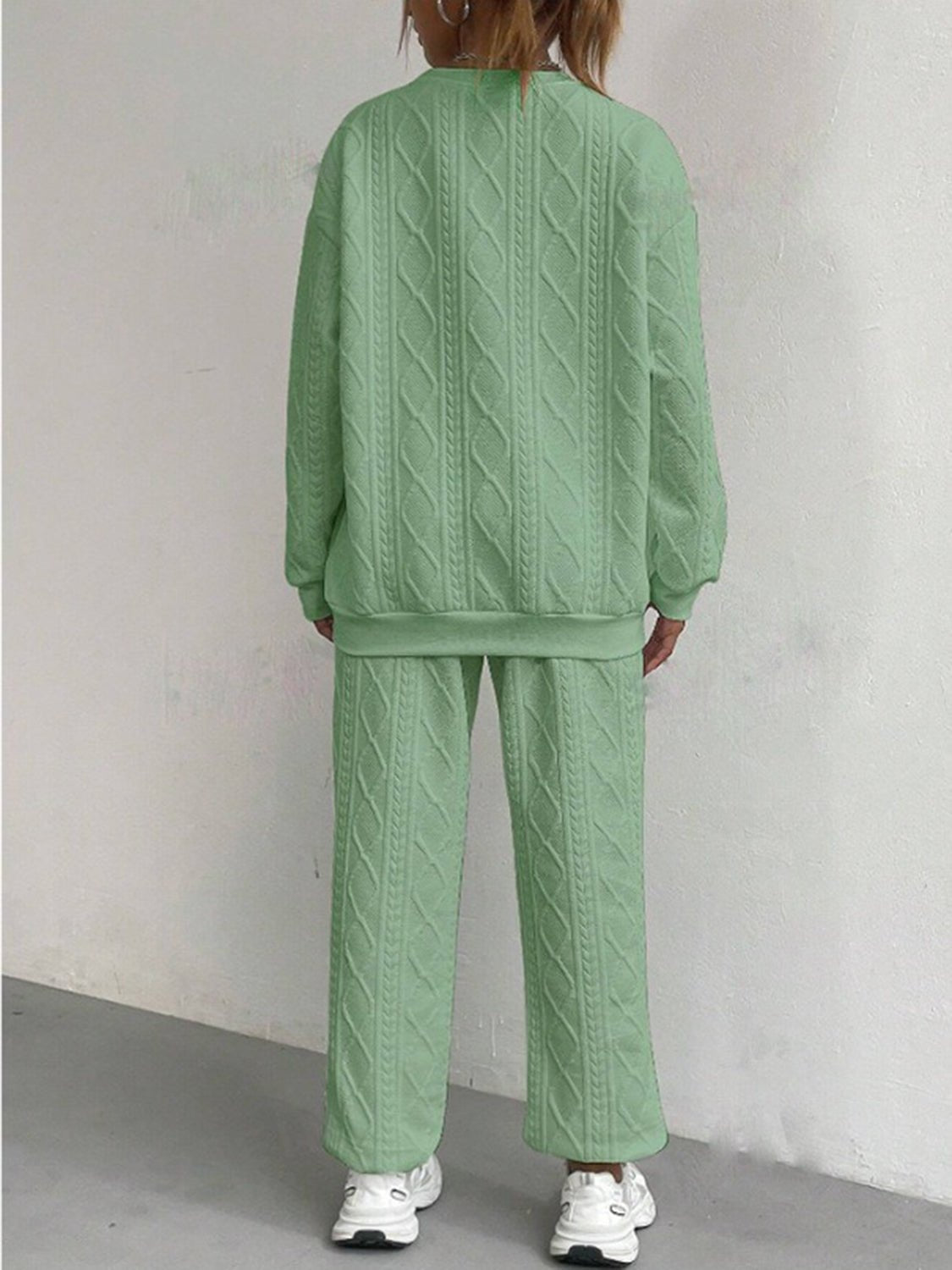 Texture Round Neck Top and Pants Set - Flip Flop Dynasty