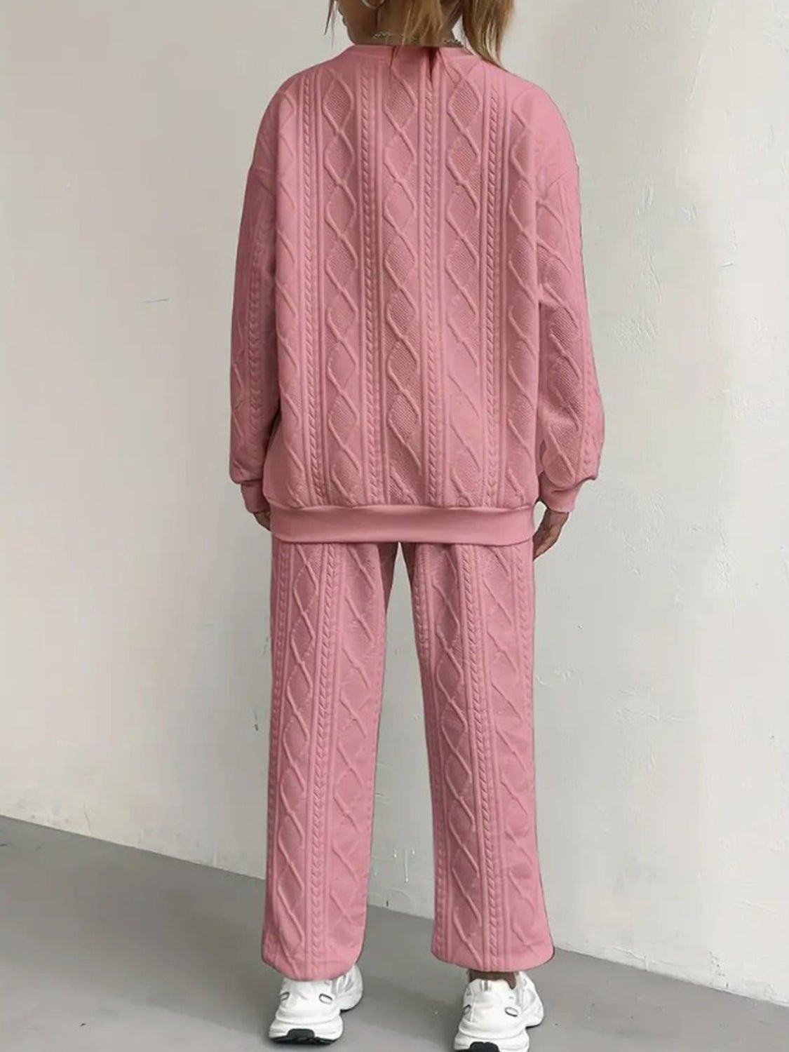 Texture Round Neck Top and Pants Set - Flip Flop Dynasty