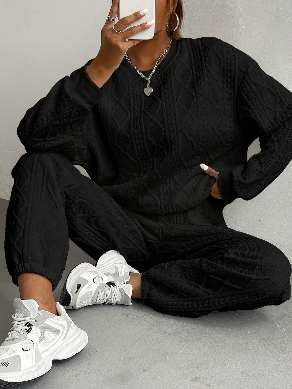 Texture Round Neck Top and Pants Set - Flip Flop Dynasty