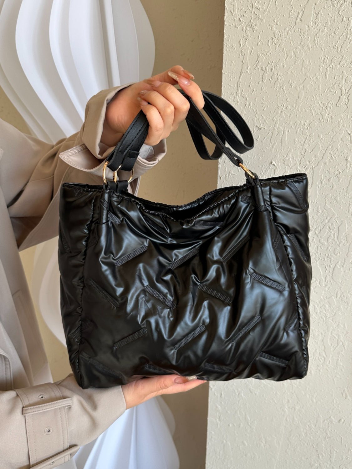 Textured Polyester Shoulder Bag - Flip Flop Dynasty