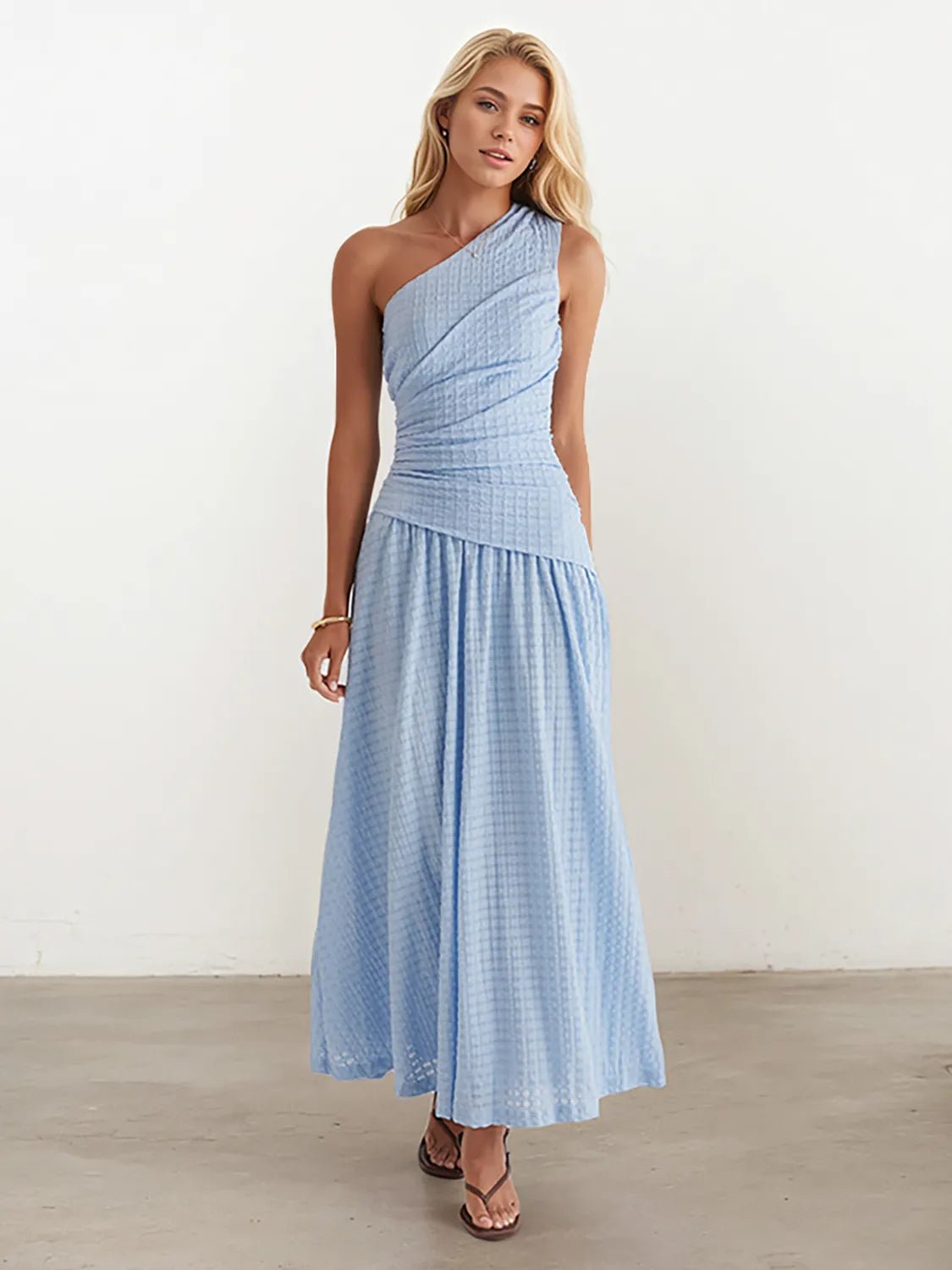 Textured Single Shoulder Dress - Flip Flop Dynasty