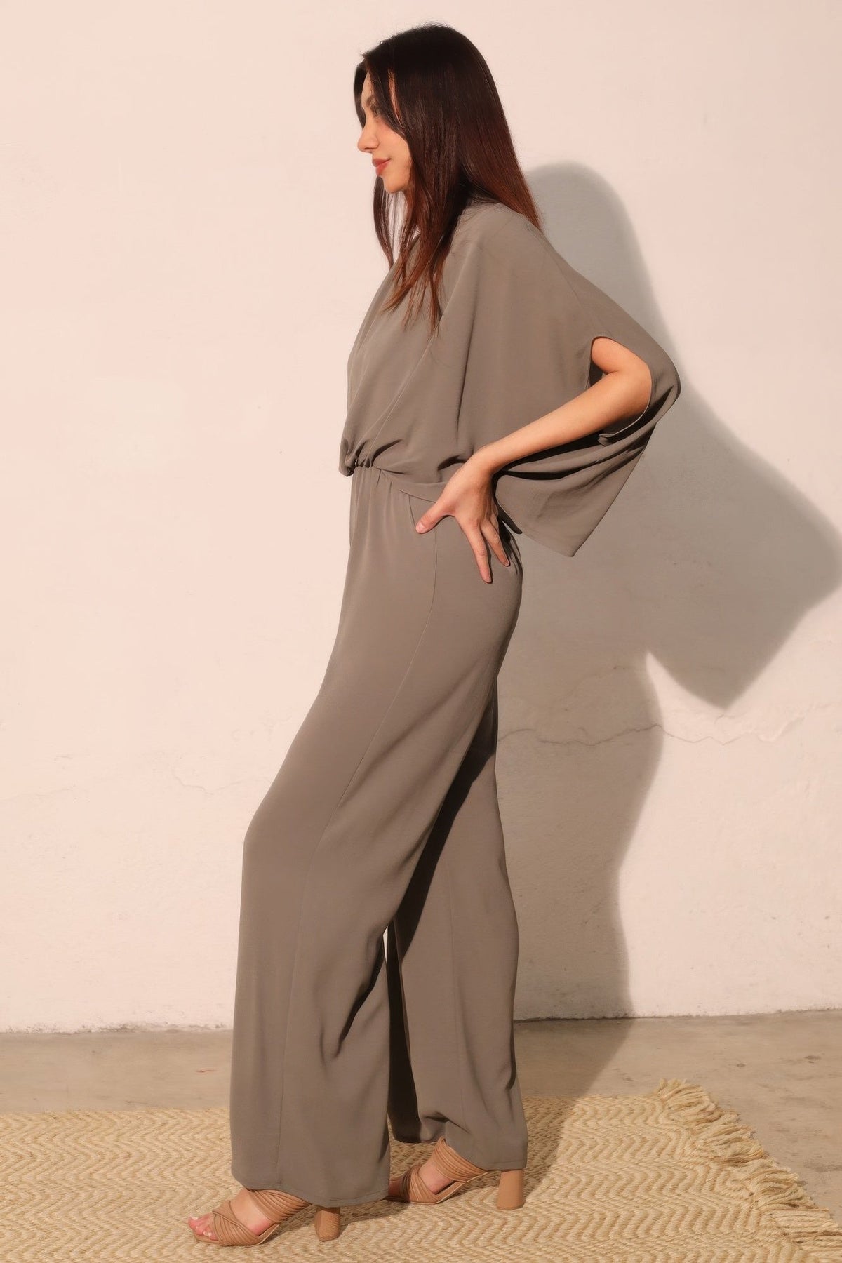 Textured Solid Mock Neck Caftan Jumpsuit - Flip Flop Dynasty