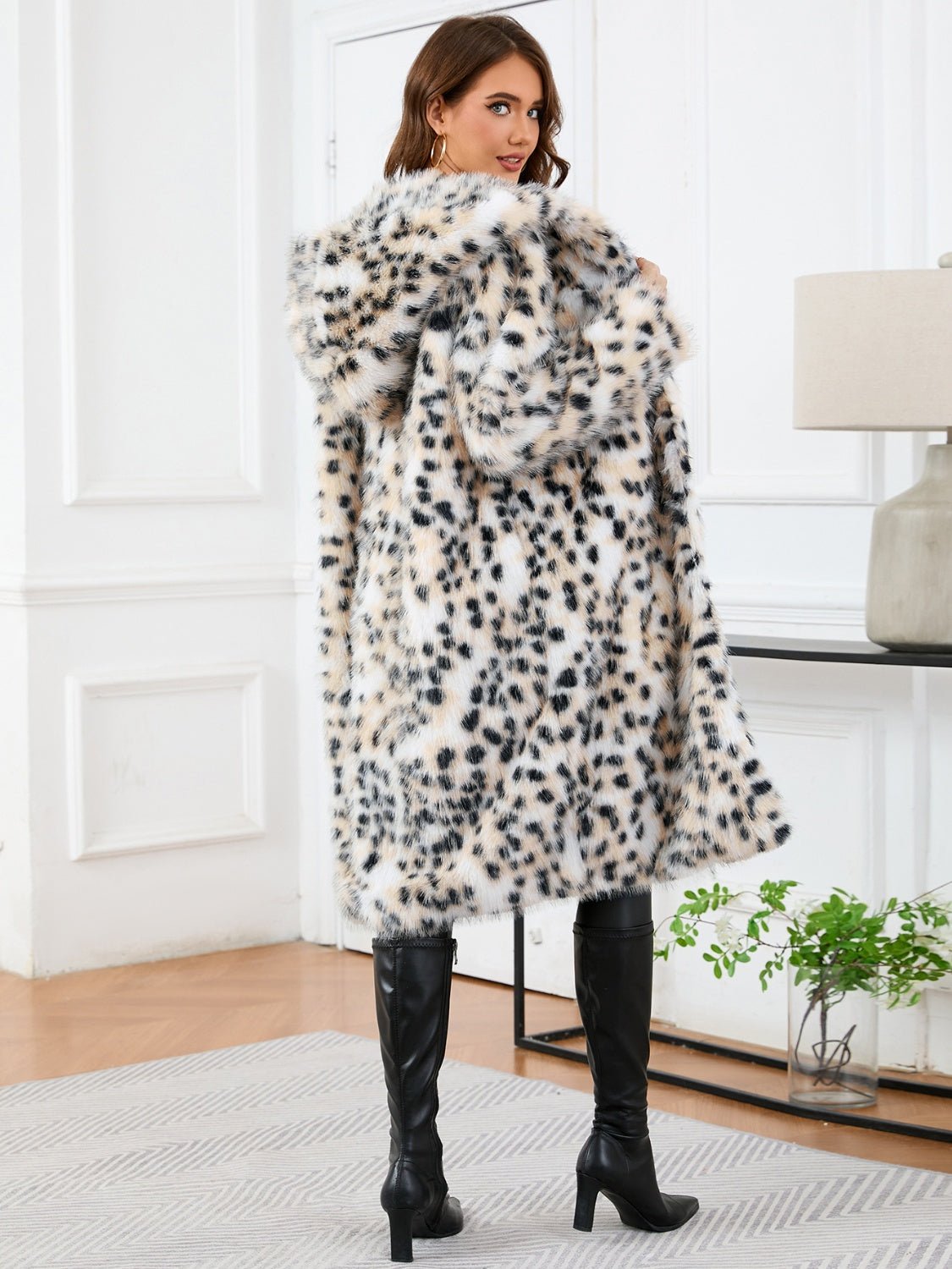 Thermal Leopard Faux Fur Hooded Outerwear - Flip Flop Dynasty