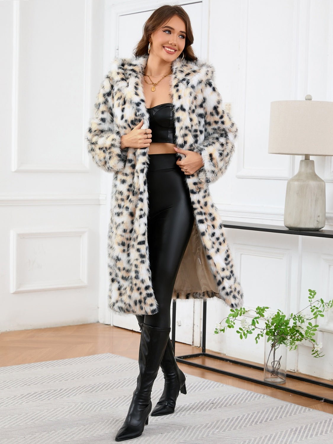 Thermal Leopard Faux Fur Hooded Outerwear - Flip Flop Dynasty