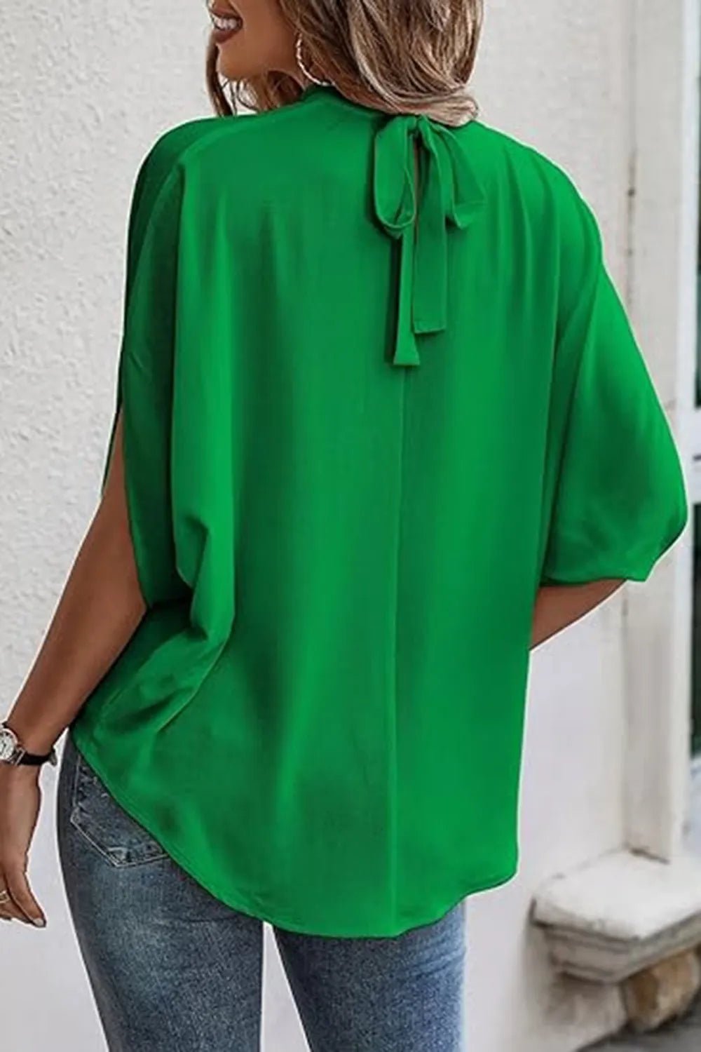 Tie Back Slit Half Sleeve Blouse - Flip Flop Dynasty