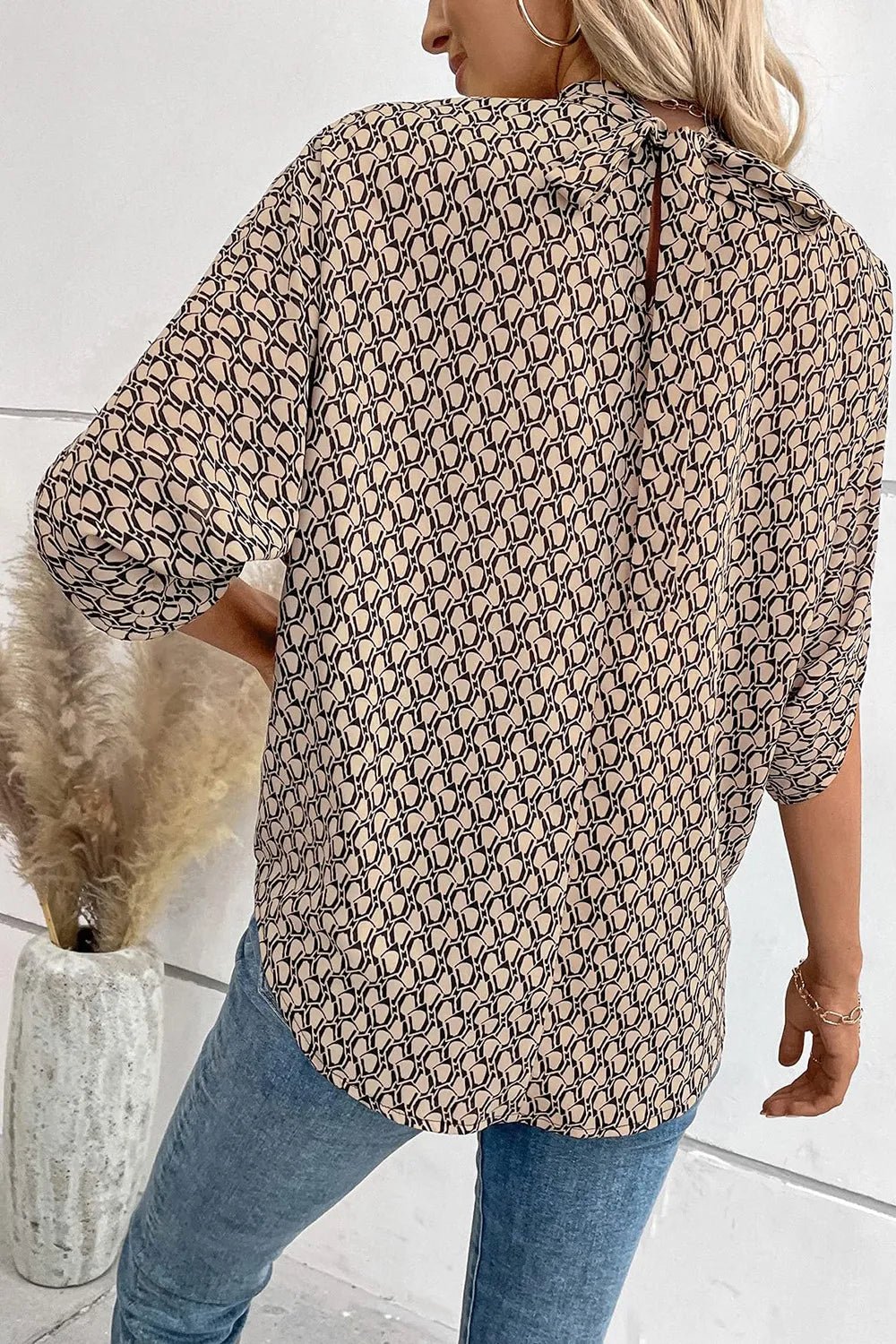 Tie Back Slit Half Sleeve Blouse - Flip Flop Dynasty