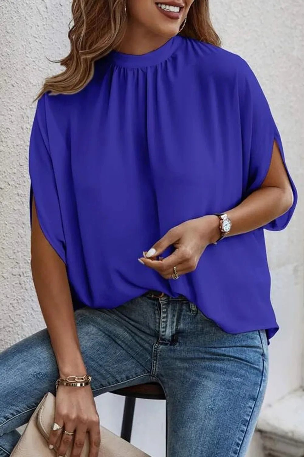 Tie Back Slit Half Sleeve Blouse - Flip Flop Dynasty