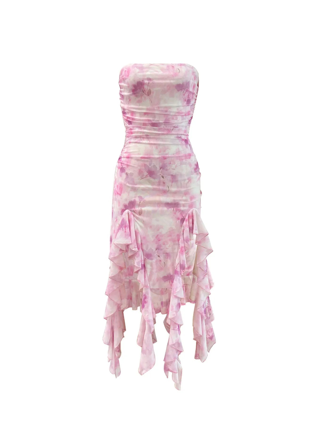 Tie - Dye Strapless Ruffle Hem Dress - Flip Flop Dynasty