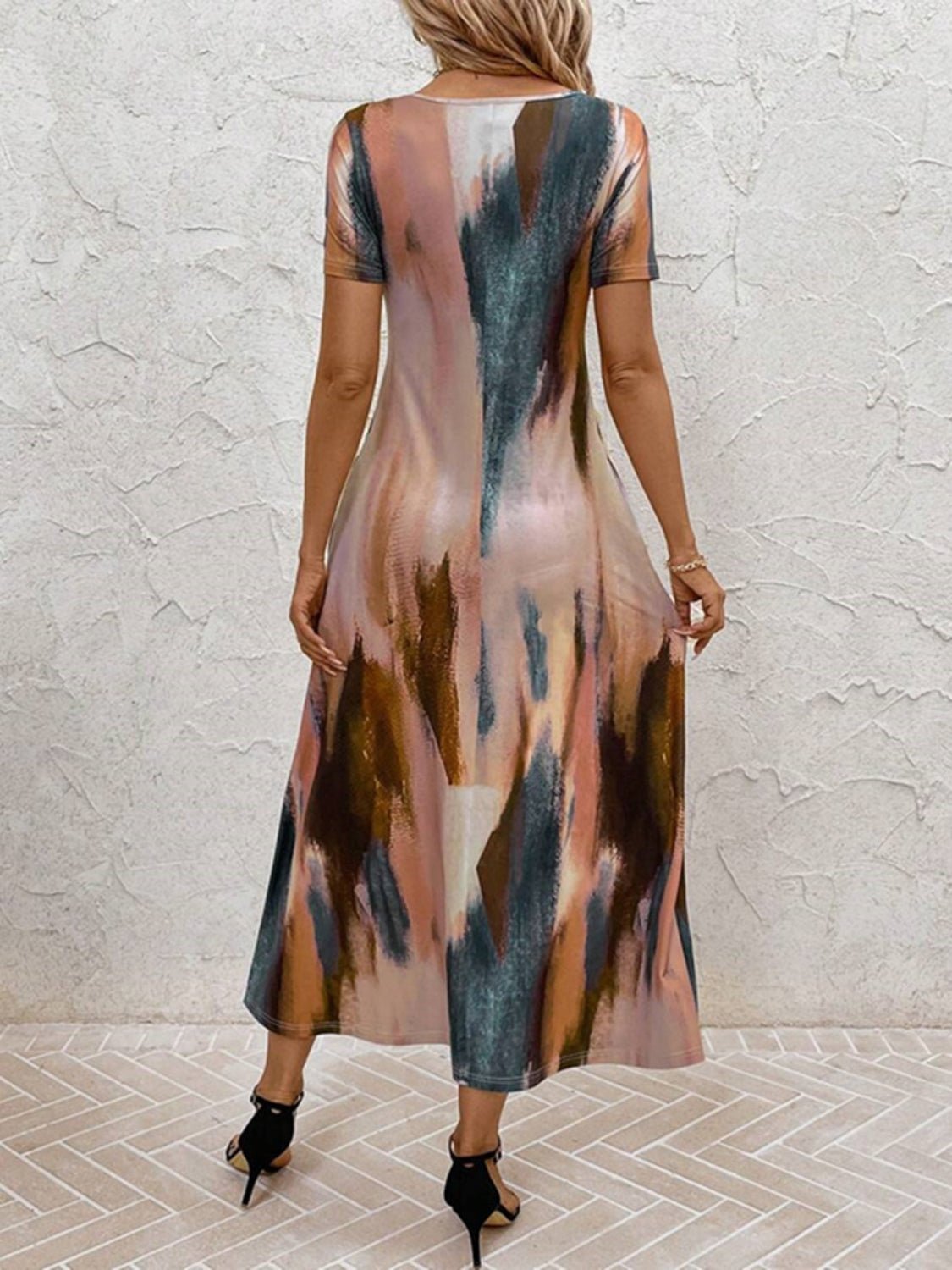 Tie - Dye V - Neck Short Sleeve Midi Tee Dress - Flip Flop Dynasty