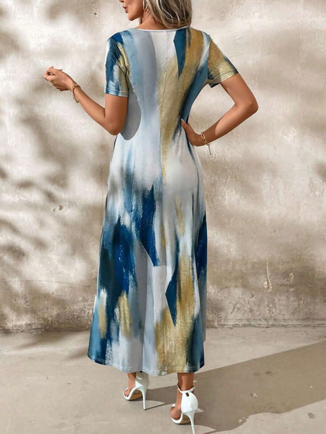 Tie - Dye V - Neck Short Sleeve Midi Tee Dress - Flip Flop Dynasty