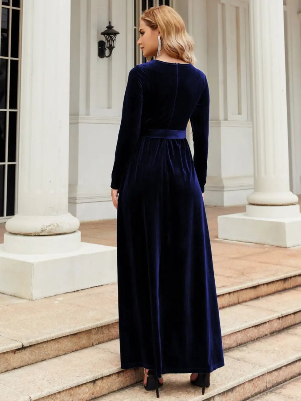 Tie Front Round Neck Long Sleeve Maxi Dress - Flip Flop Dynasty
