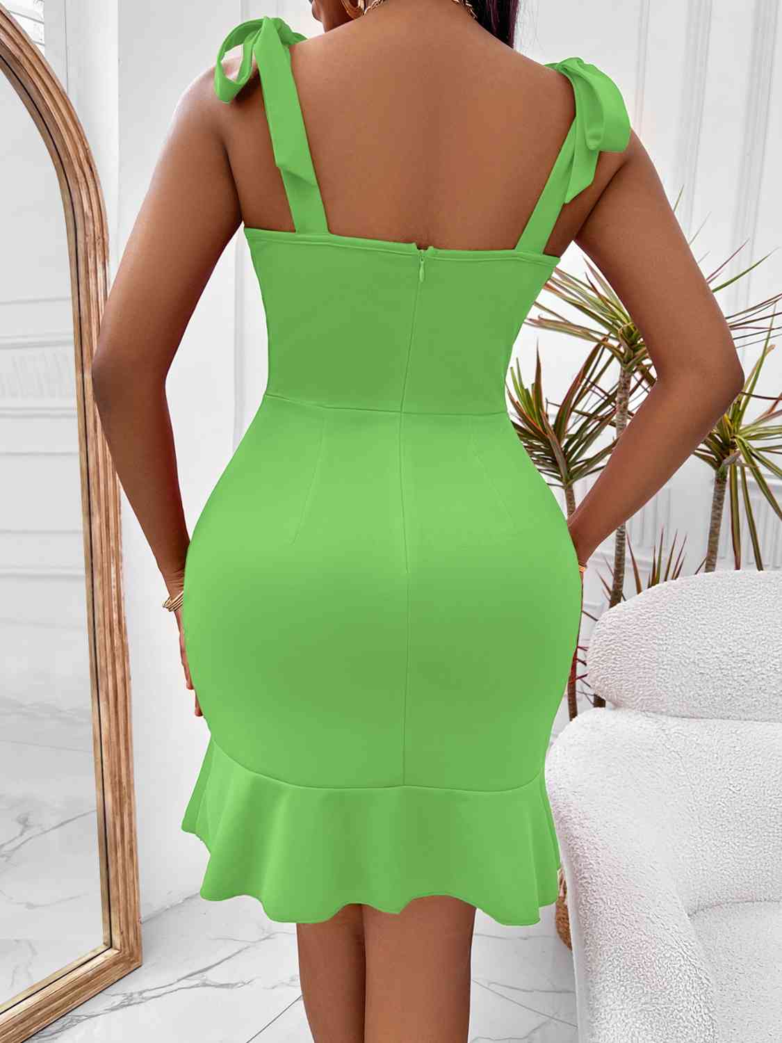 Tie - Shoulder Sweetheart Neck Ruffled Dress - Flip Flop Dynasty