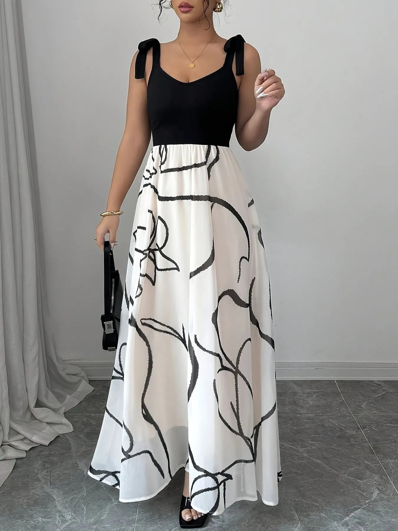 Tie Shoulder V - Neck Maxi Dress - Flip Flop Dynasty