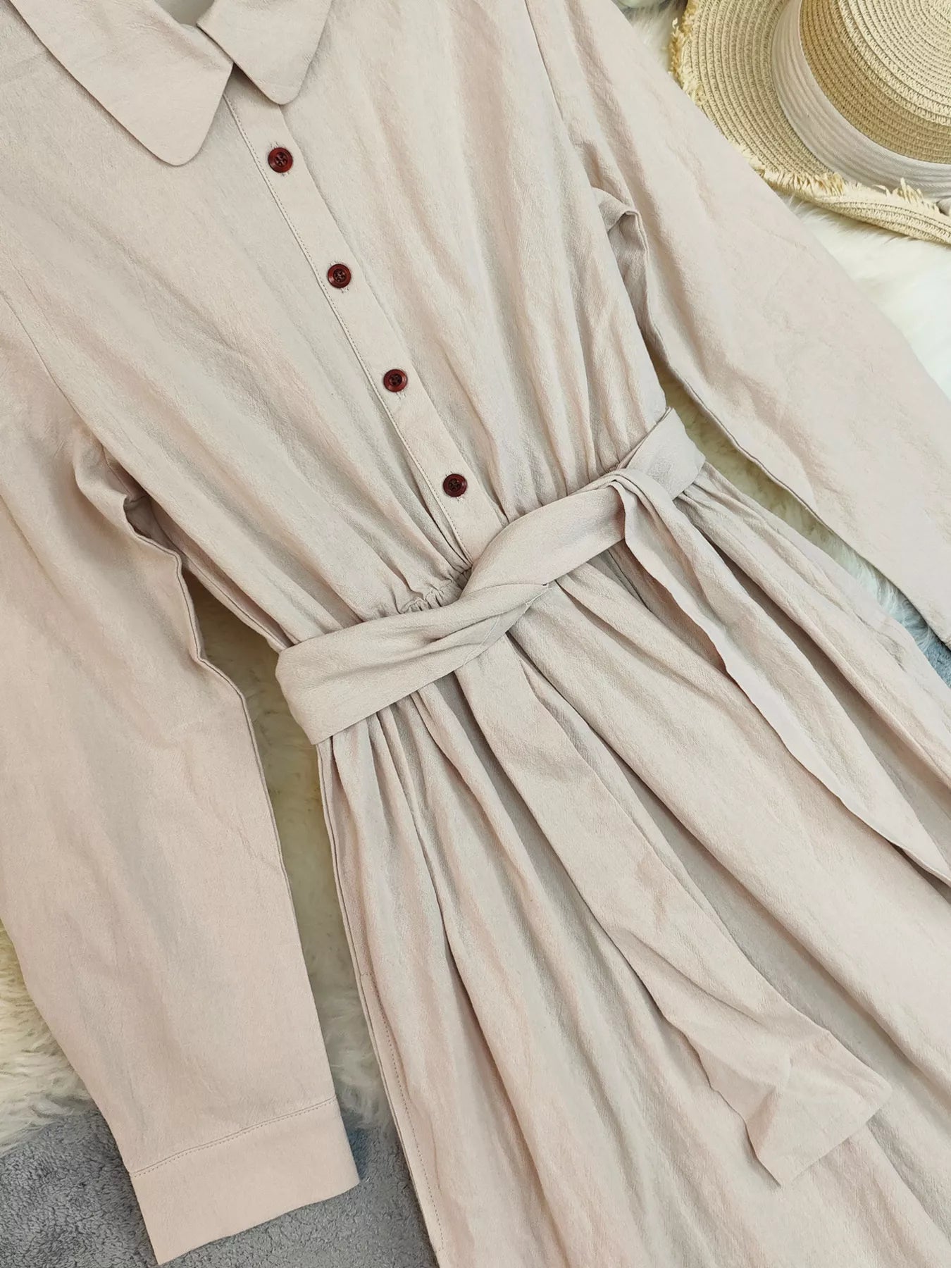 Tie Waist Long Sleeve Ruffled Hem Dress - Flip Flop Dynasty