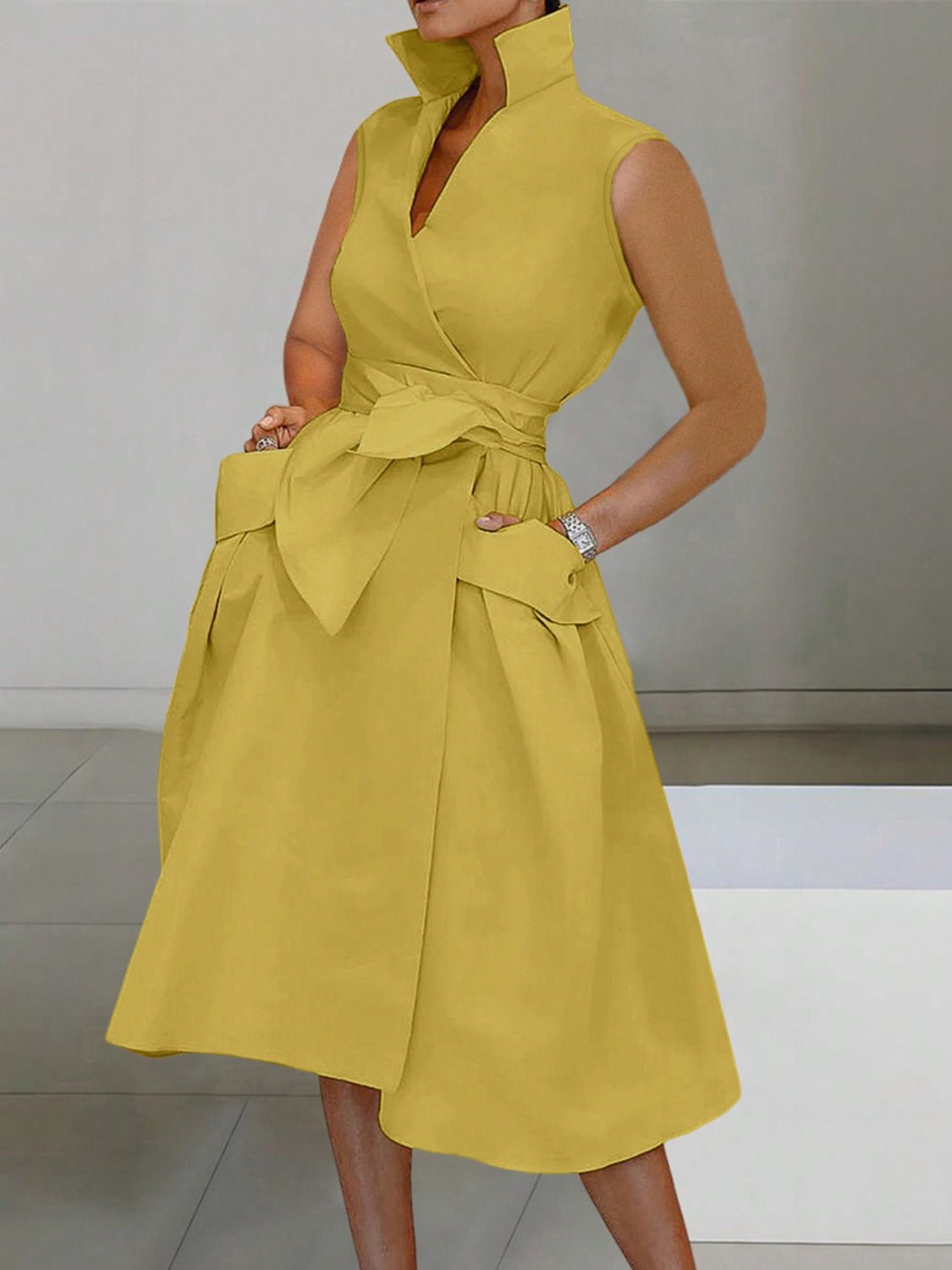 Tie Waist Sleeveless Midi Dress with Pockets - Flip Flop Dynasty