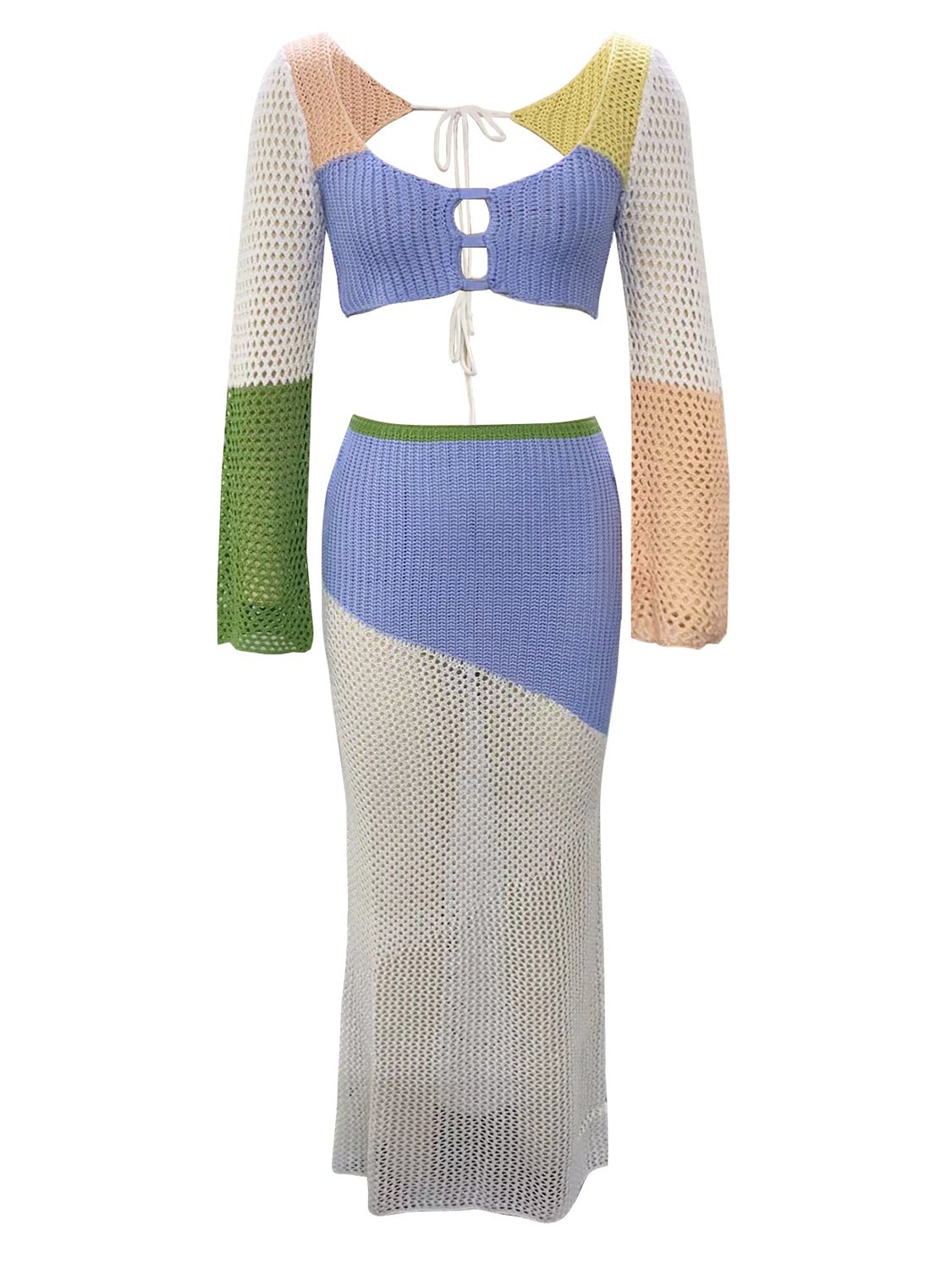 Tied Long Sleeve Top and Skirt Cover Up Set - Flip Flop Dynasty