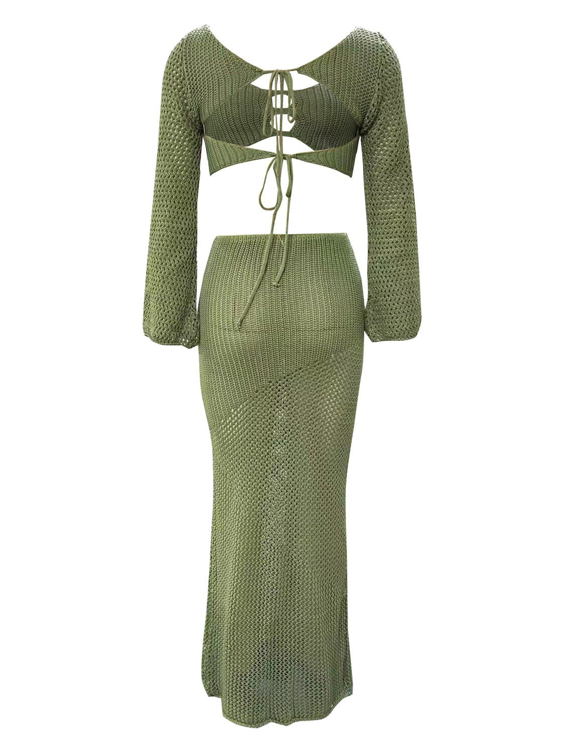 Tied Long Sleeve Top and Skirt Cover Up Set - Flip Flop Dynasty