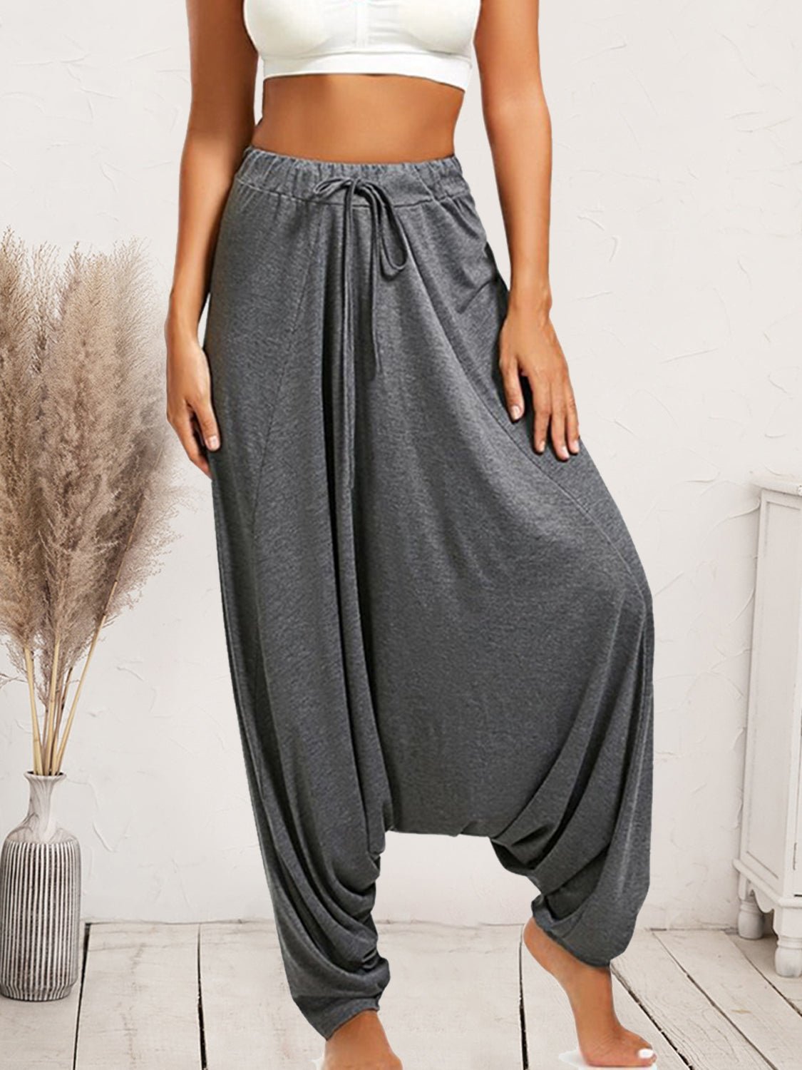Tied Mid Waist Long Harem Pants - Flip Flop Dynasty