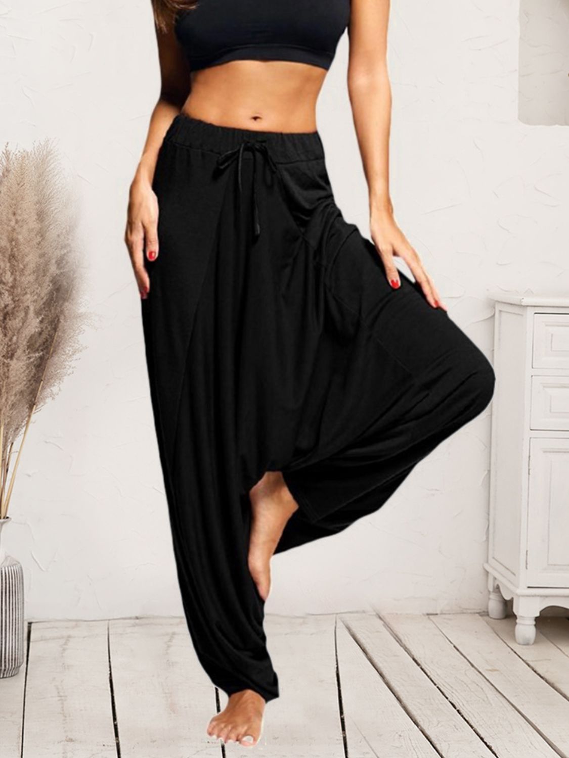 Tied Mid Waist Long Harem Pants - Flip Flop Dynasty
