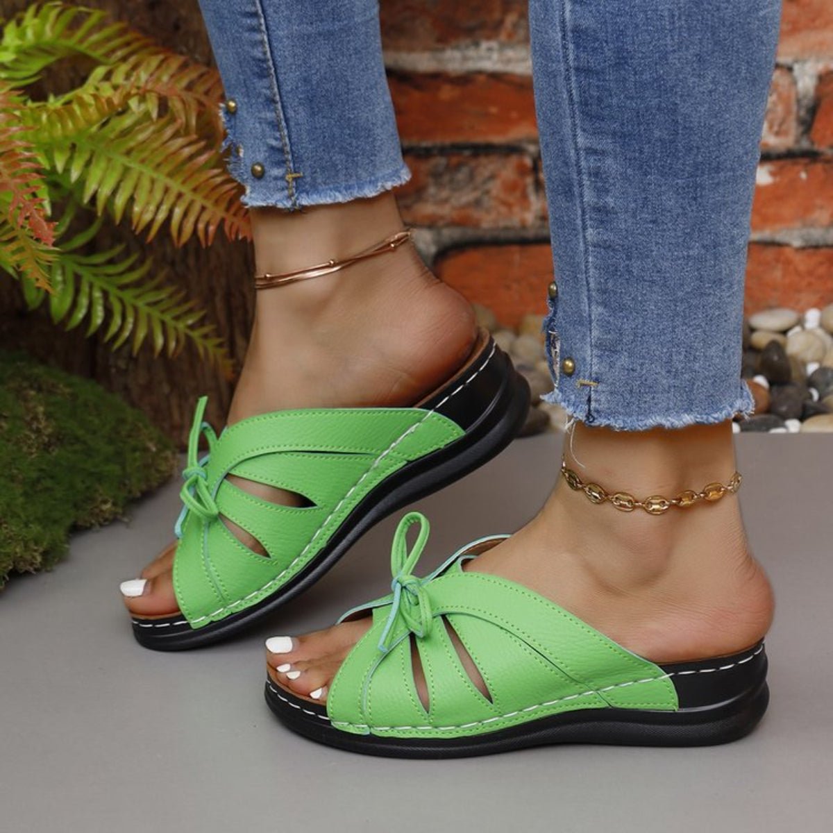 Tied Open Toe Low Heel Sandals - Flip Flop Dynasty