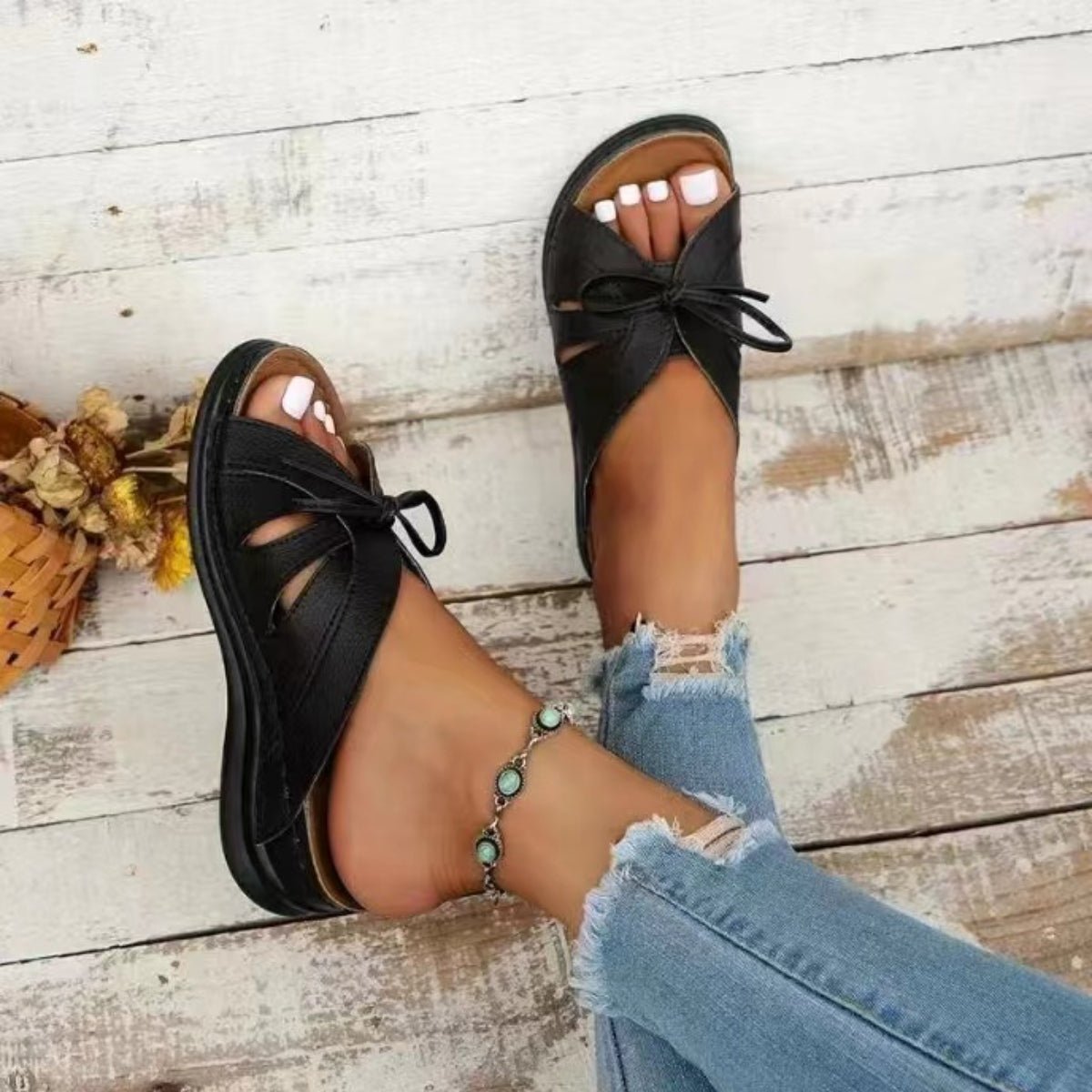 Tied Open Toe Low Heel Sandals - Flip Flop Dynasty