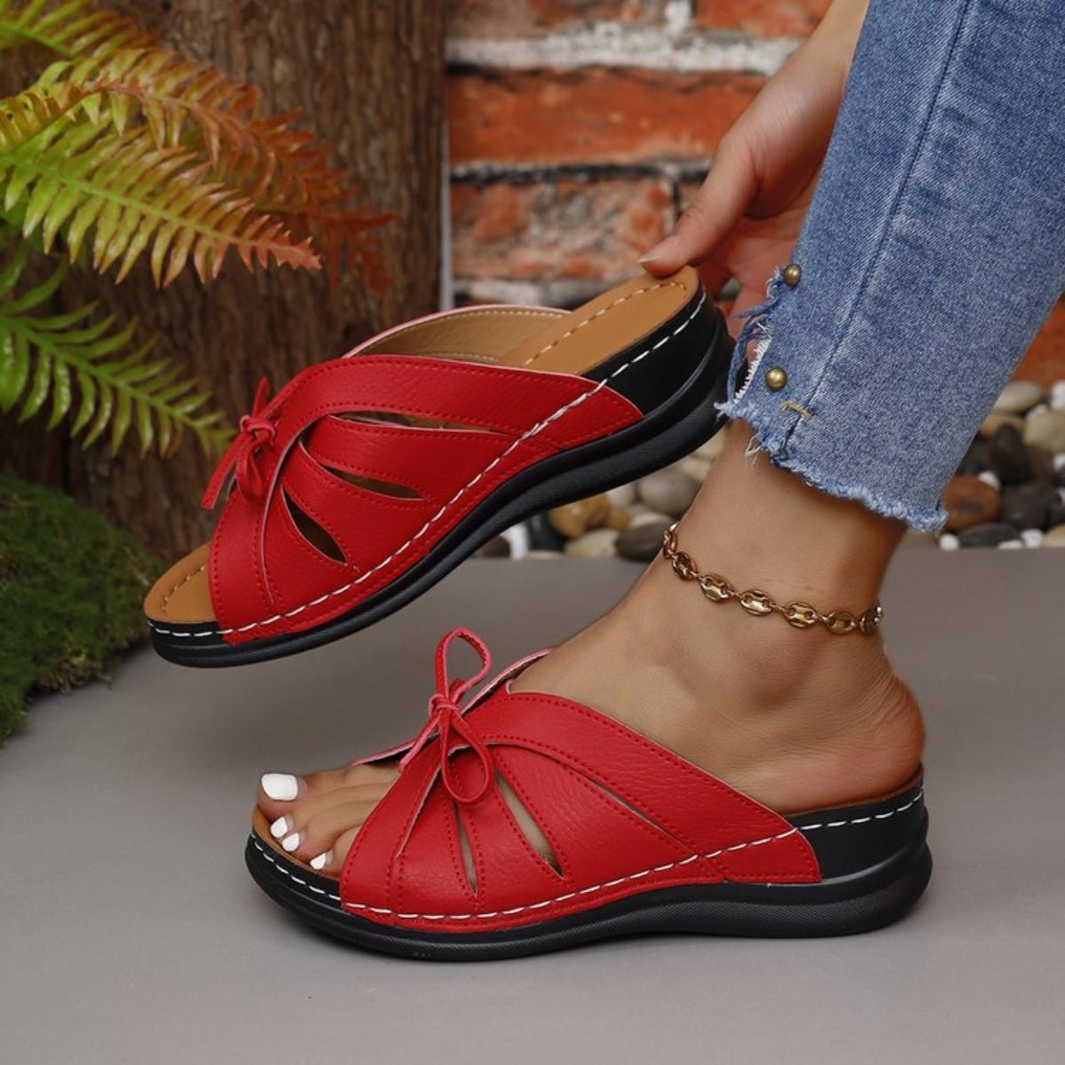 Tied Open Toe Low Heel Sandals - Flip Flop Dynasty