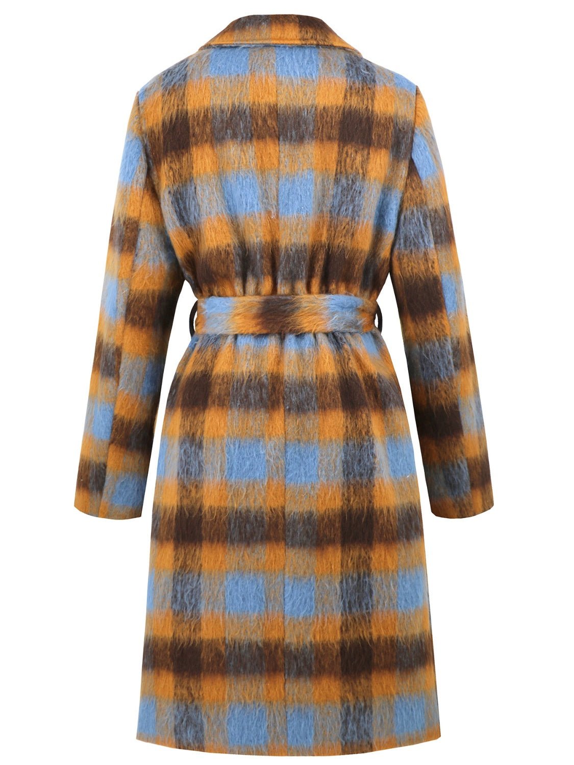 Tied Plaid Collared Neck Coat - Flip Flop Dynasty
