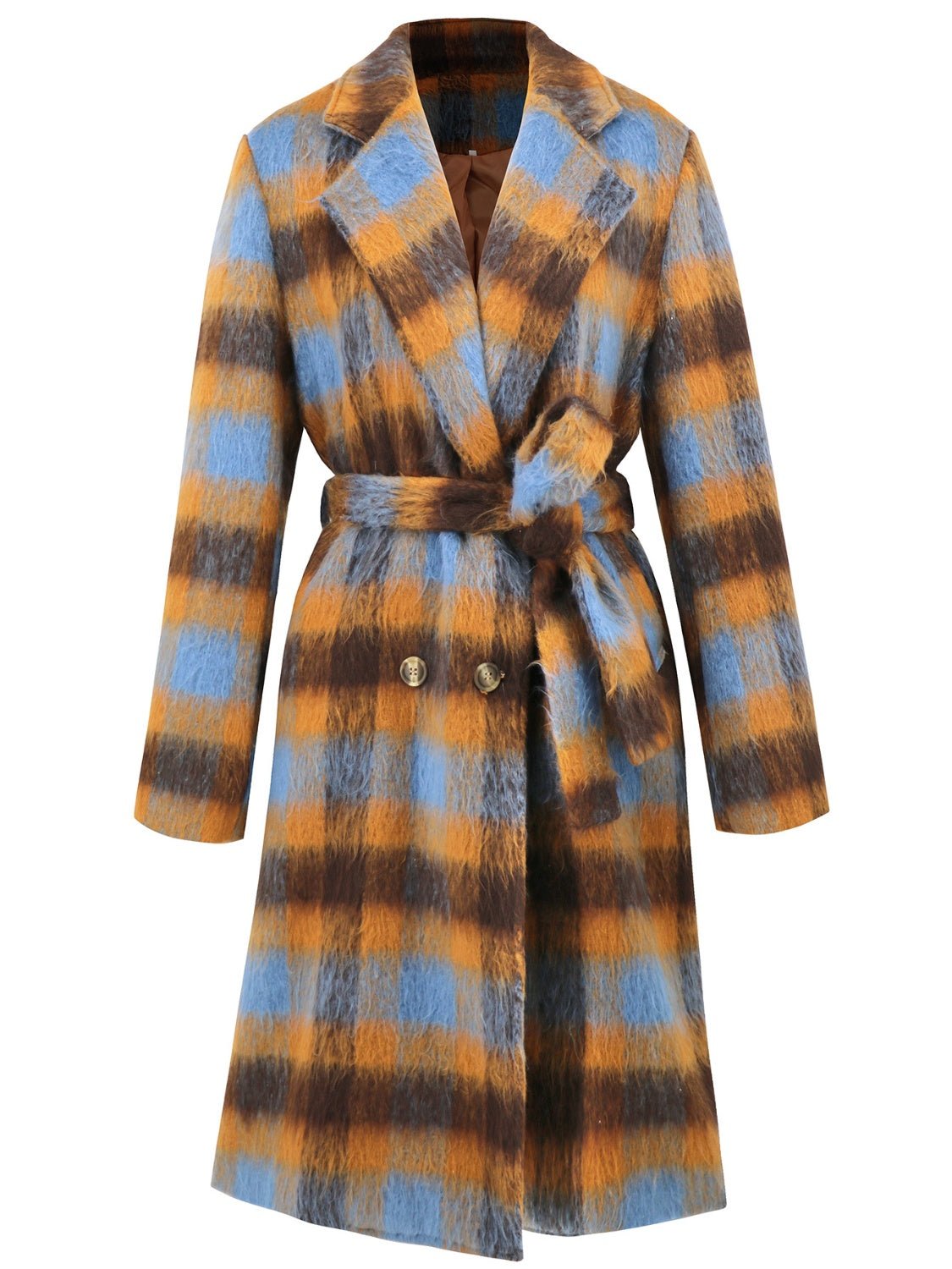 Tied Plaid Collared Neck Coat - Flip Flop Dynasty