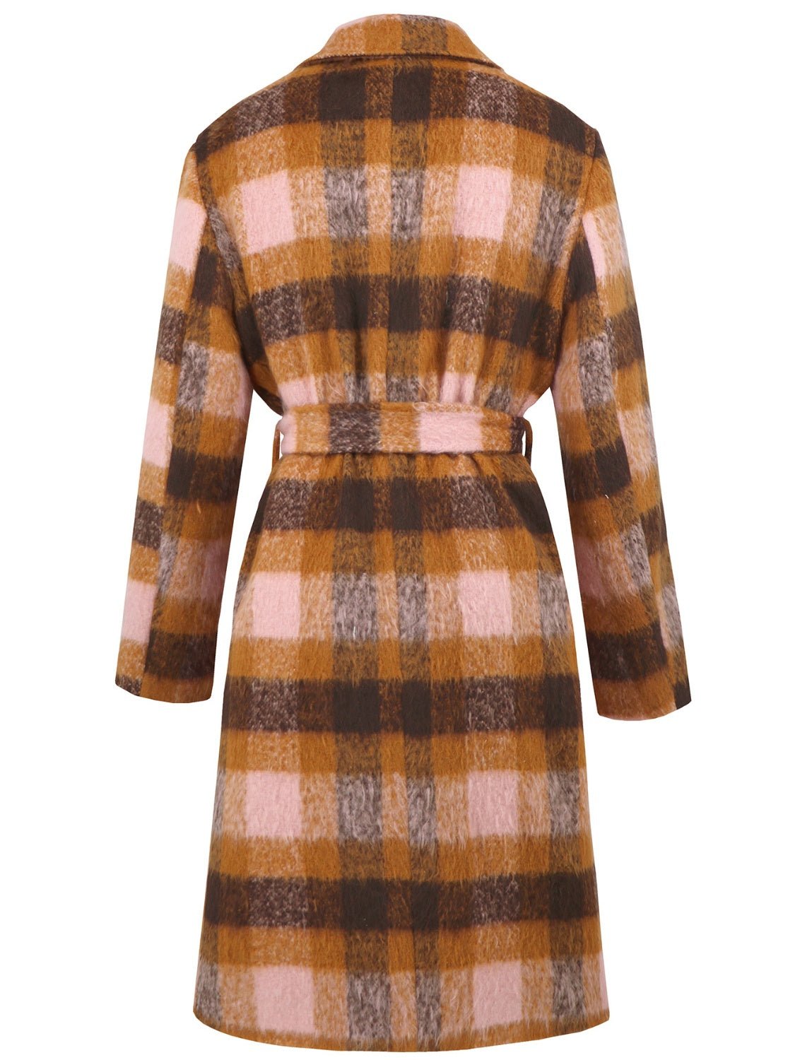 Tied Plaid Collared Neck Coat - Flip Flop Dynasty