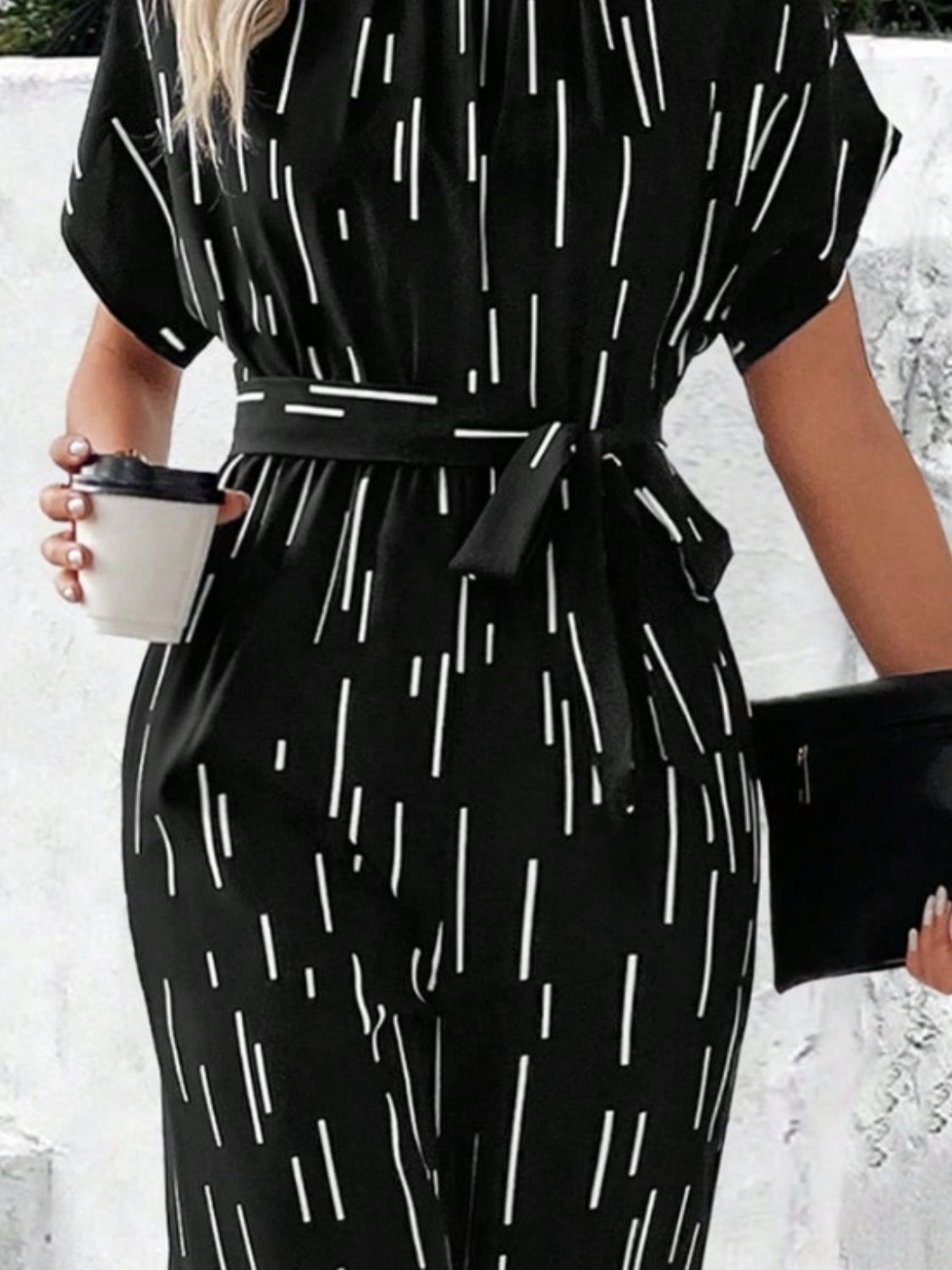 Tied Printed Mock Neck Wide Leg Jumpsuit - Flip Flop Dynasty