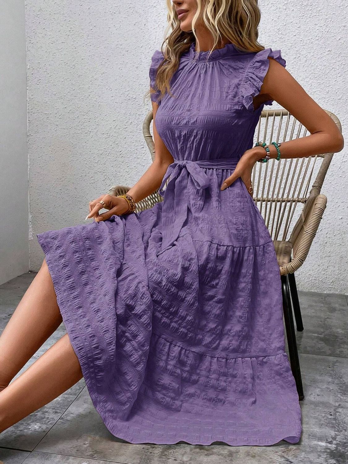 Tied Ruffled Cap Sleeve Midi Dress - Flip Flop Dynasty