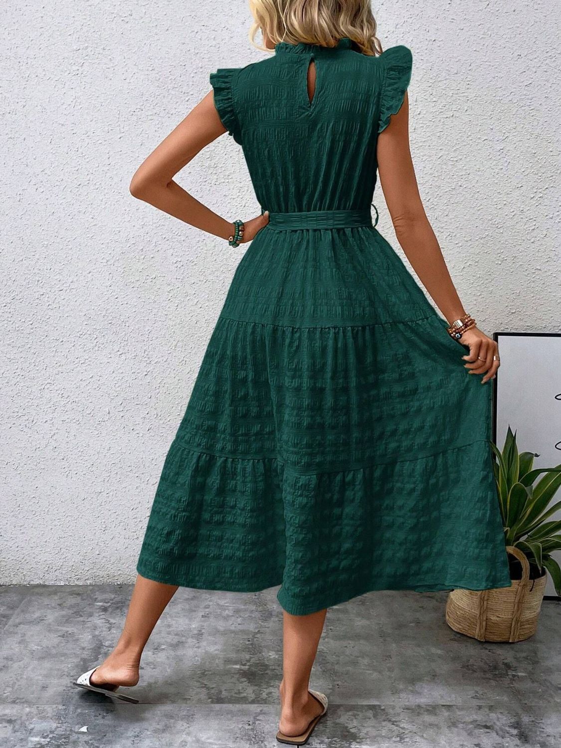 Tied Ruffled Cap Sleeve Midi Dress - Flip Flop Dynasty