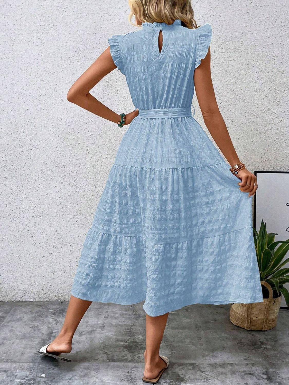 Tied Ruffled Cap Sleeve Midi Dress - Flip Flop Dynasty