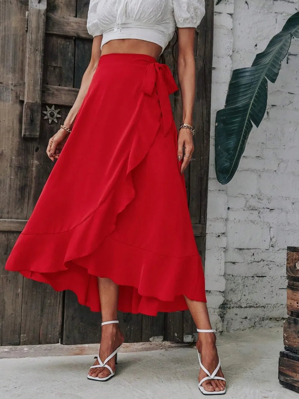 Tied Ruffled Midi Skirt - Flip Flop Dynasty
