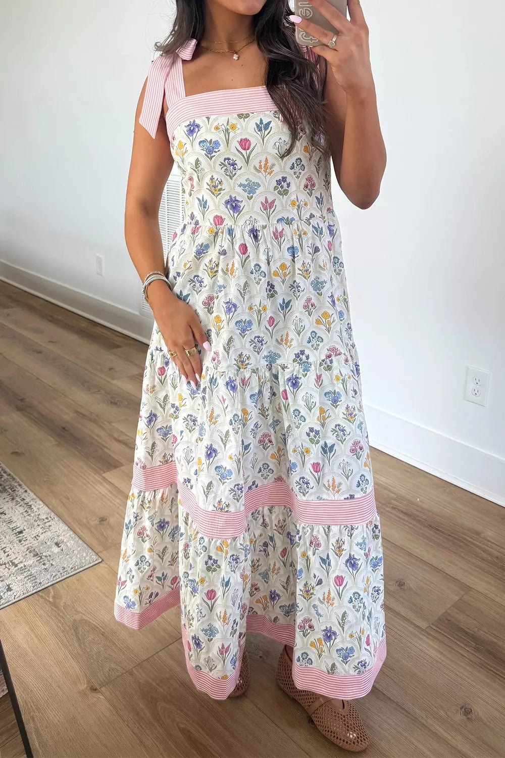 Tiered Floral Tie Shoulder Midi Dress - Flip Flop Dynasty
