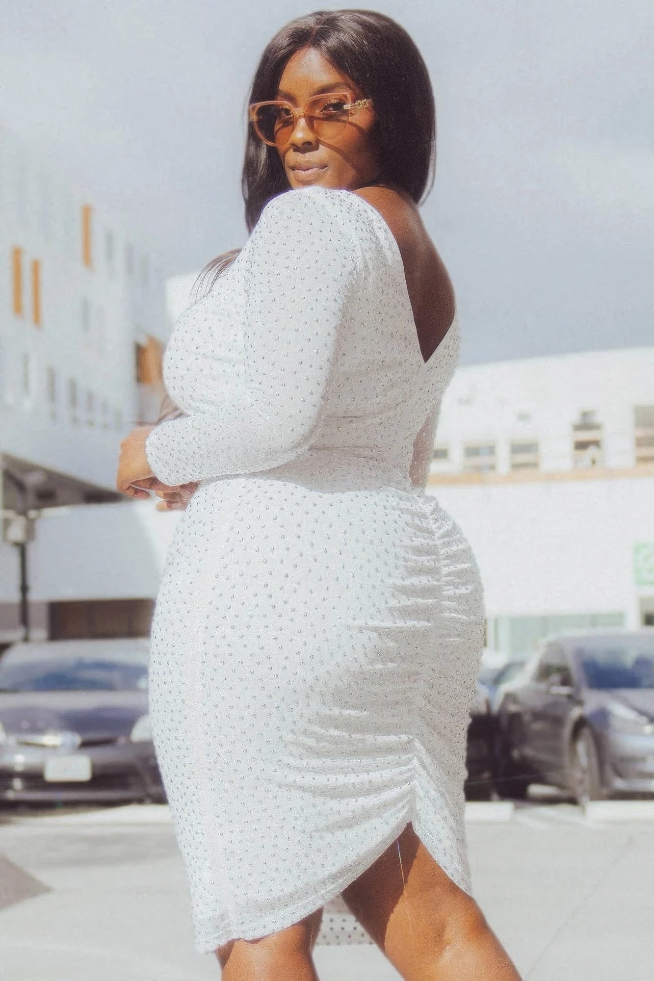 Translucent Silver Rhinestone Plus Midi Dress - Flip Flop Dynasty