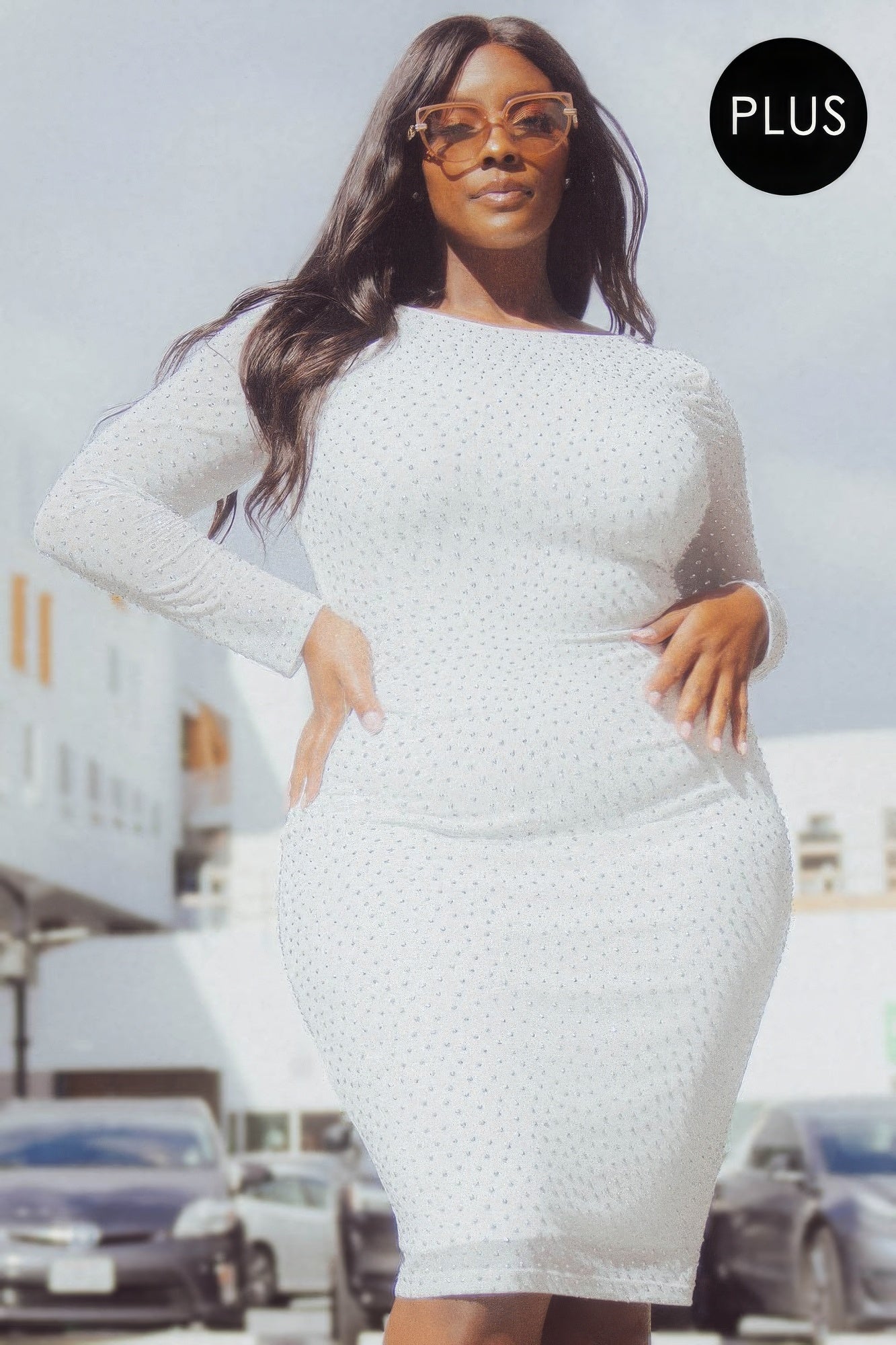 Translucent Silver Rhinestone Plus Midi Dress - Flip Flop Dynasty