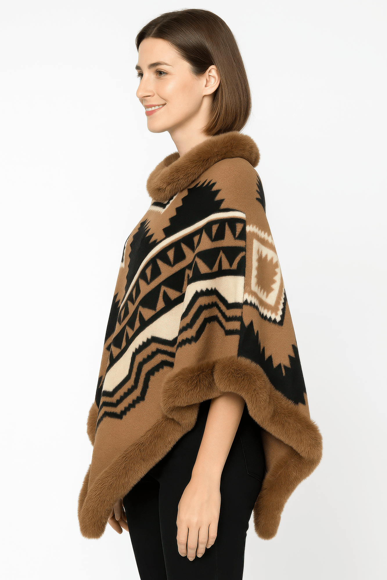 Tribal Luxe Faux Fur Trim Poncho - Flip Flop Dynasty