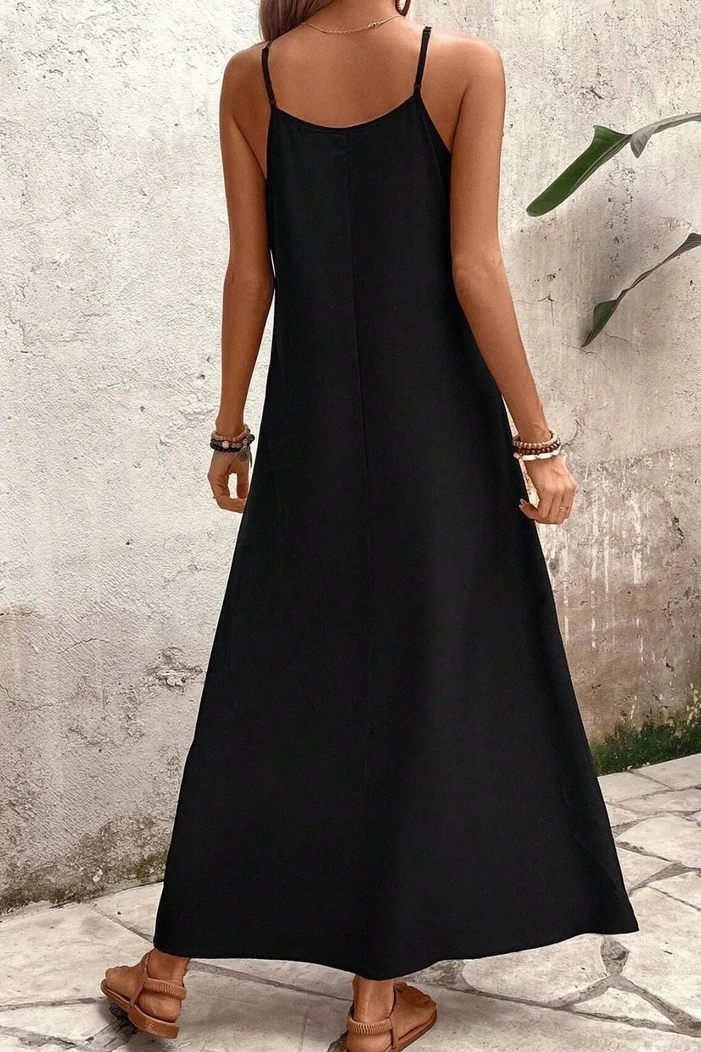 Tropical Leaf Print V - Neck Maxi Cami Dress - Flip Flop Dynasty