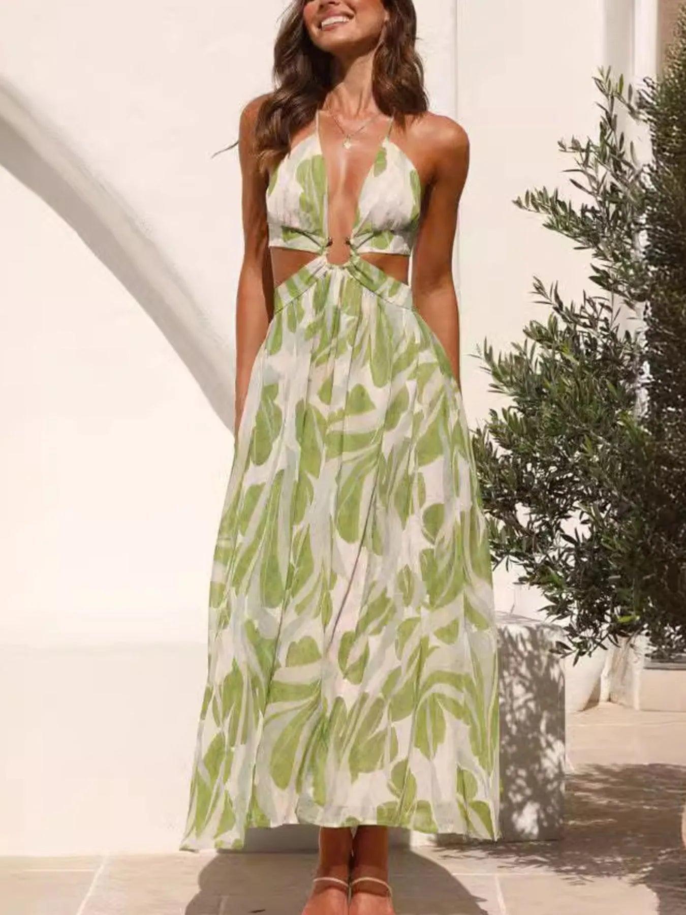 Tropical Print Backless Maxi Sleeveless Dress - Flip Flop Dynasty