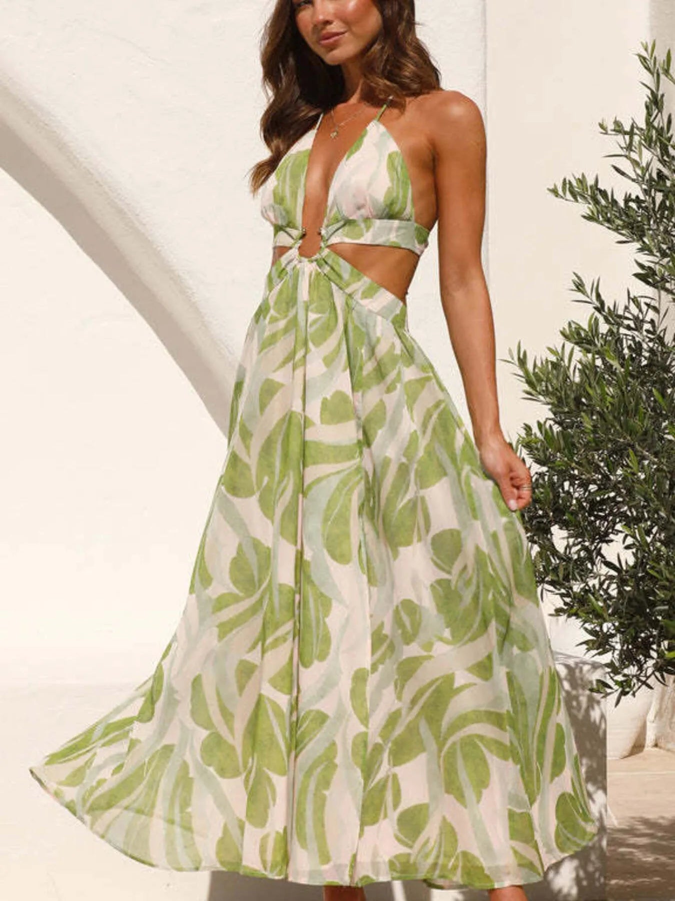 Tropical Print Backless Maxi Sleeveless Dress - Flip Flop Dynasty