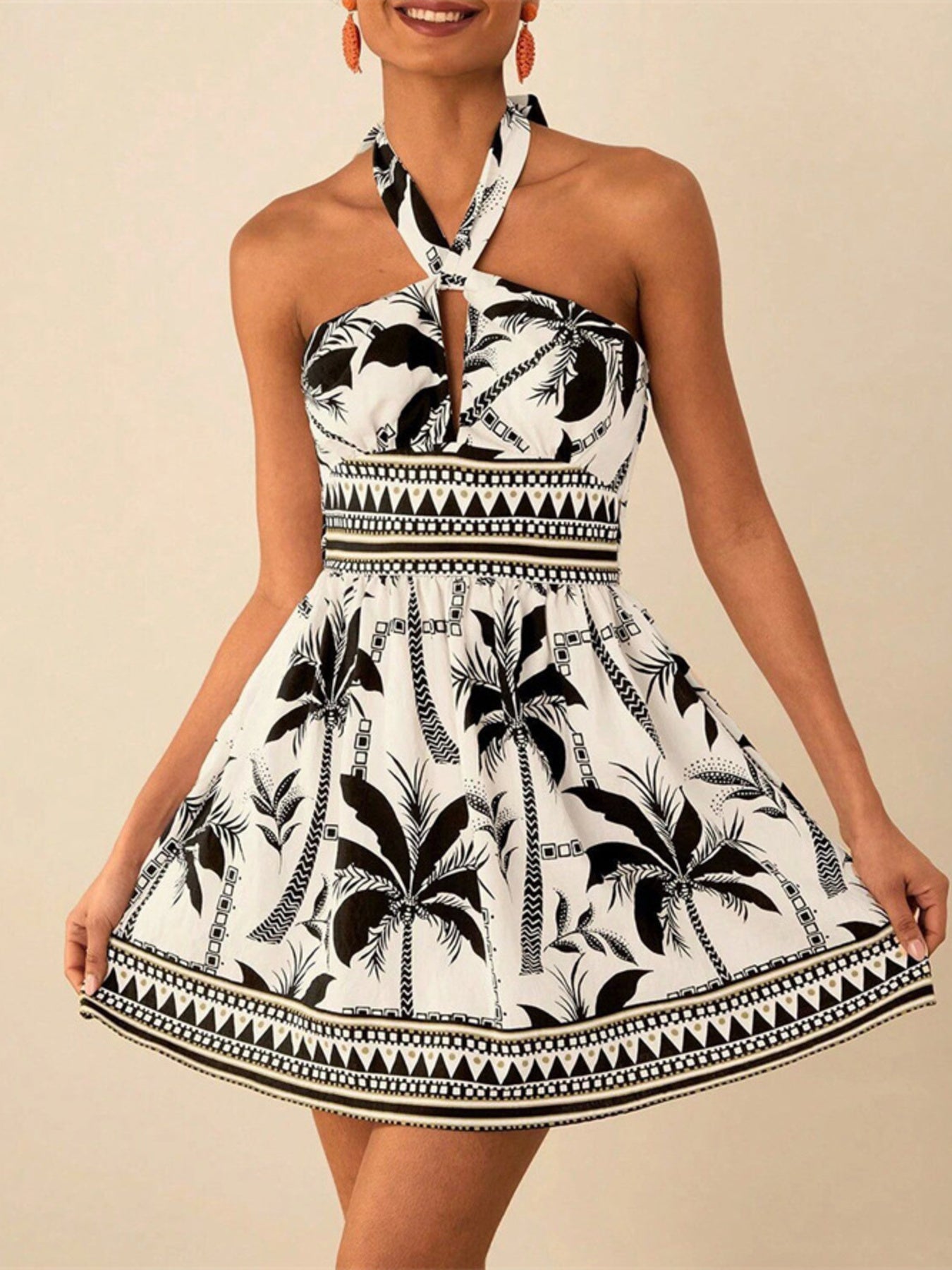 Tropical Print Halter Neck Mini Dress - Flip Flop Dynasty