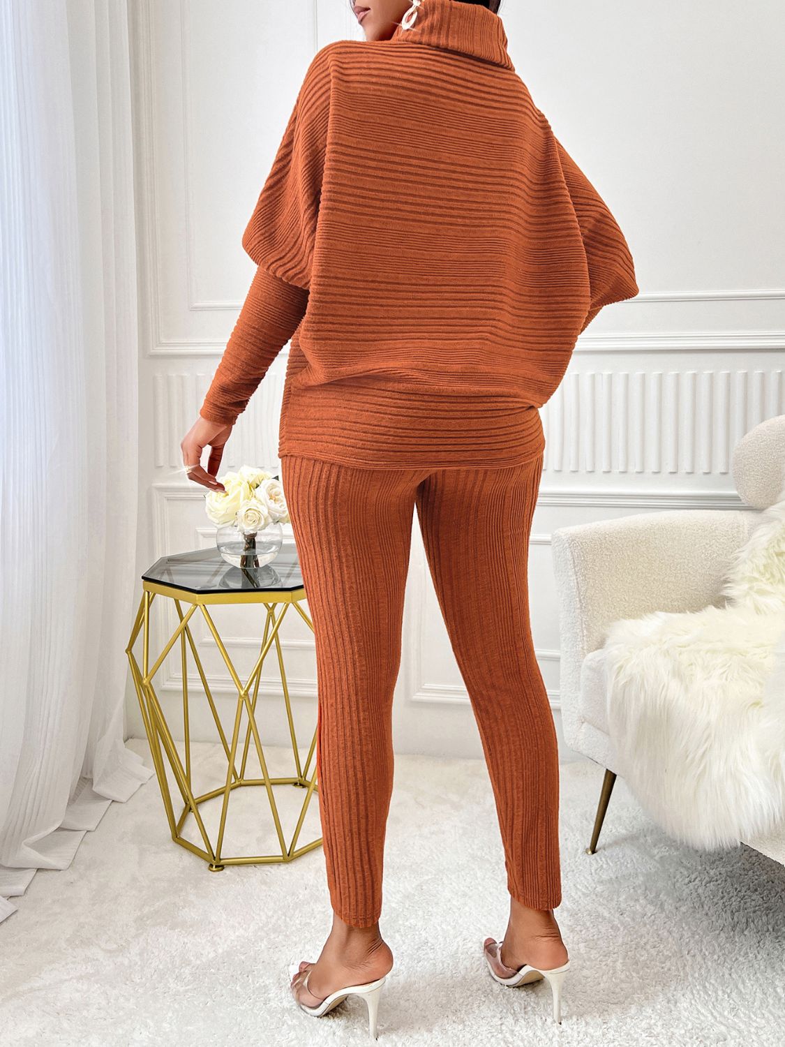 Turtleneck Batwing Sleeve Top and Pants Set - Flip Flop Dynasty