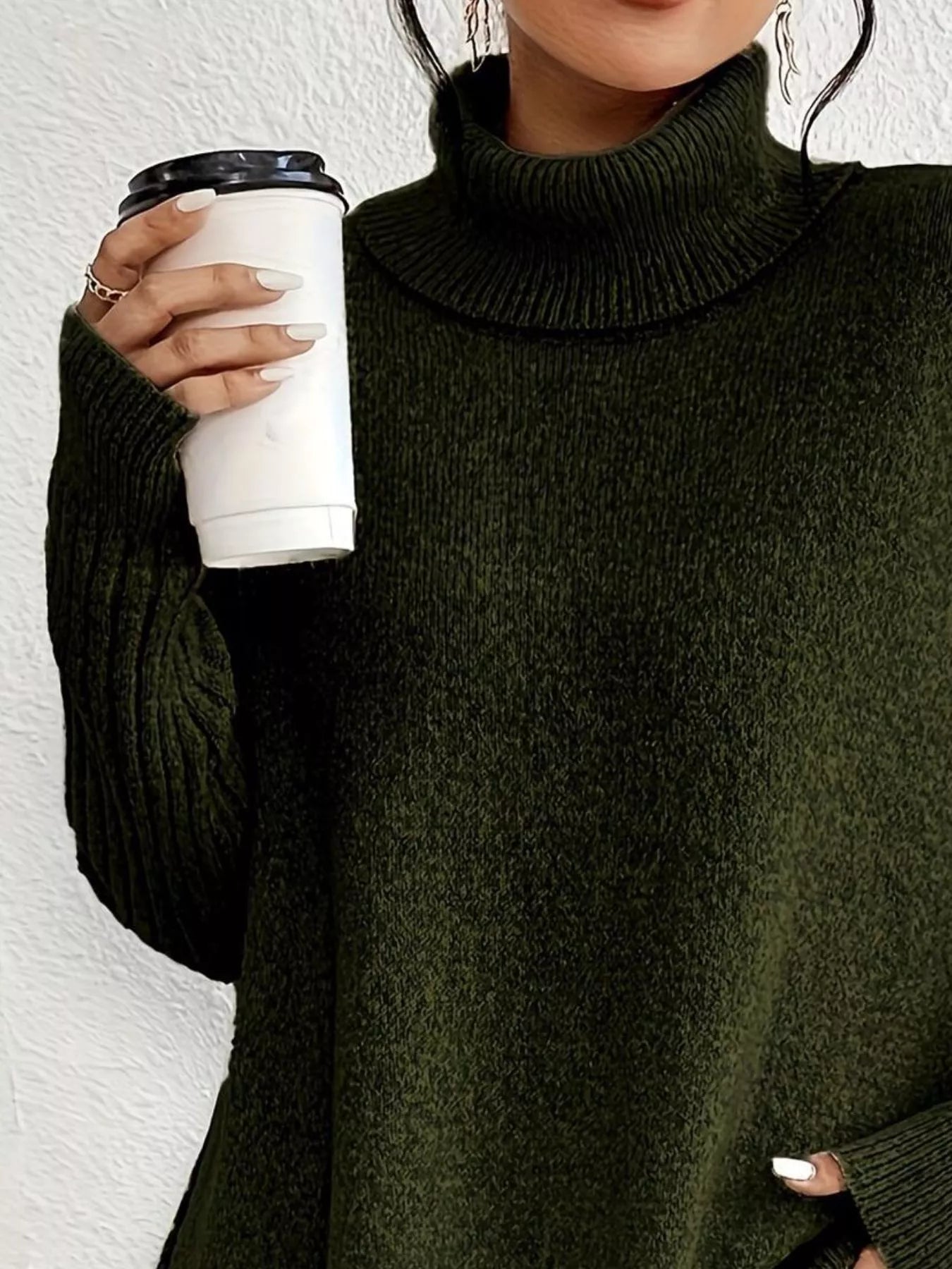 Turtleneck Dropped Shoulder Sweater - Flip Flop Dynasty