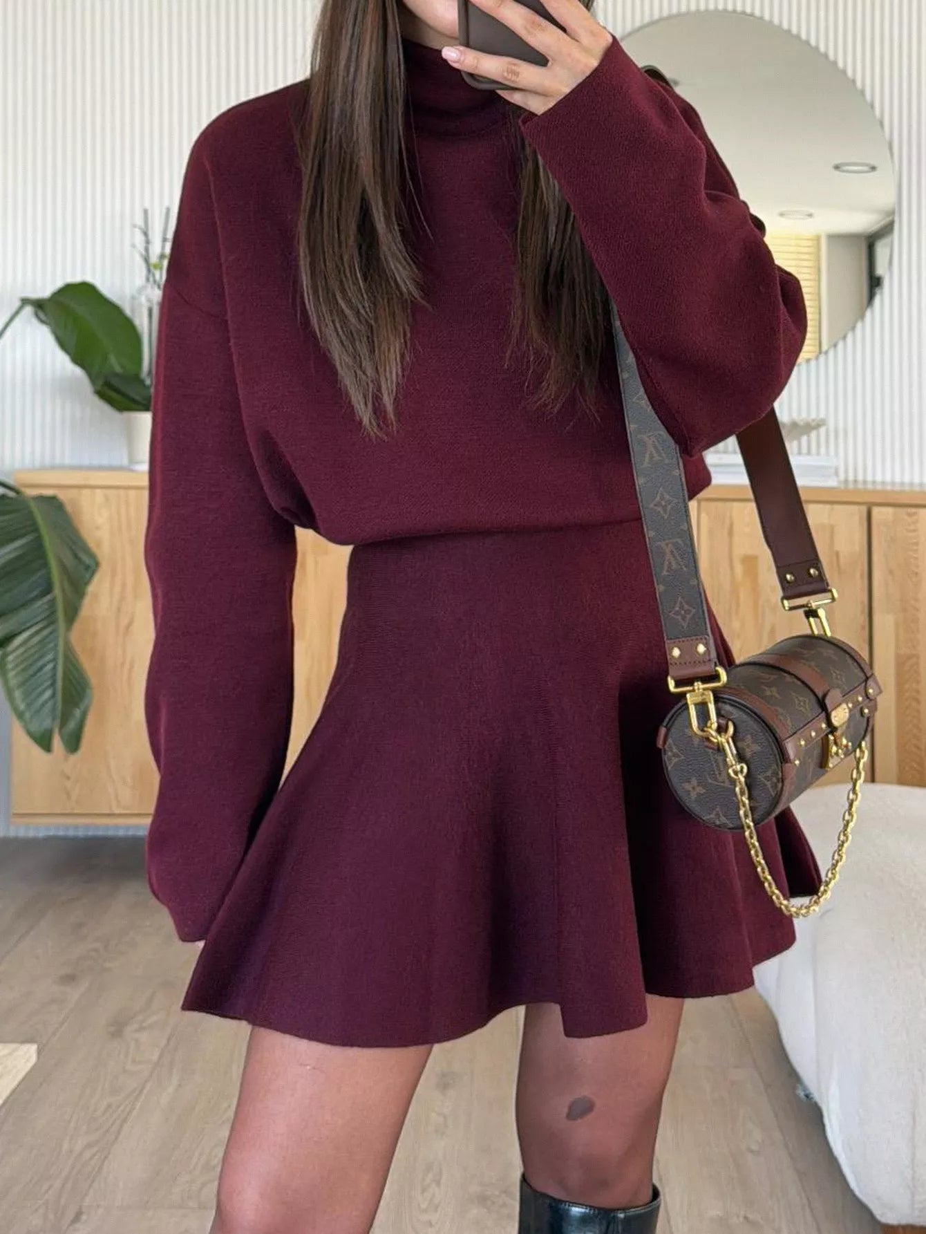 Turtleneck Dropped Shoulder Sweater and Skirt Set - Flip Flop Dynasty